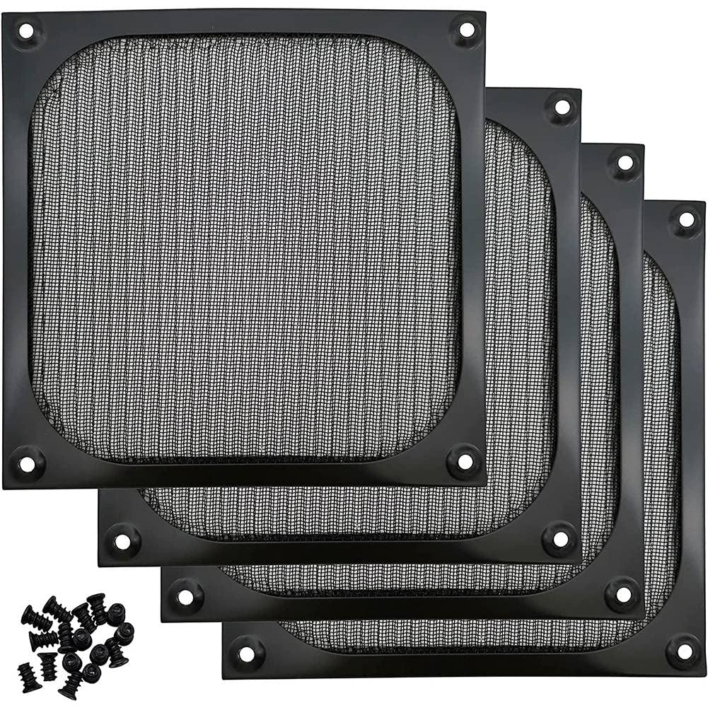 140mm Computer Case Fan Dust Filter Grills - 4 Pack Aluminum Mesh Dustproof Covers with Screws for PC Cooling & Protection | Perfect for Gaming Rigs, Workstations & Home Office Desktops