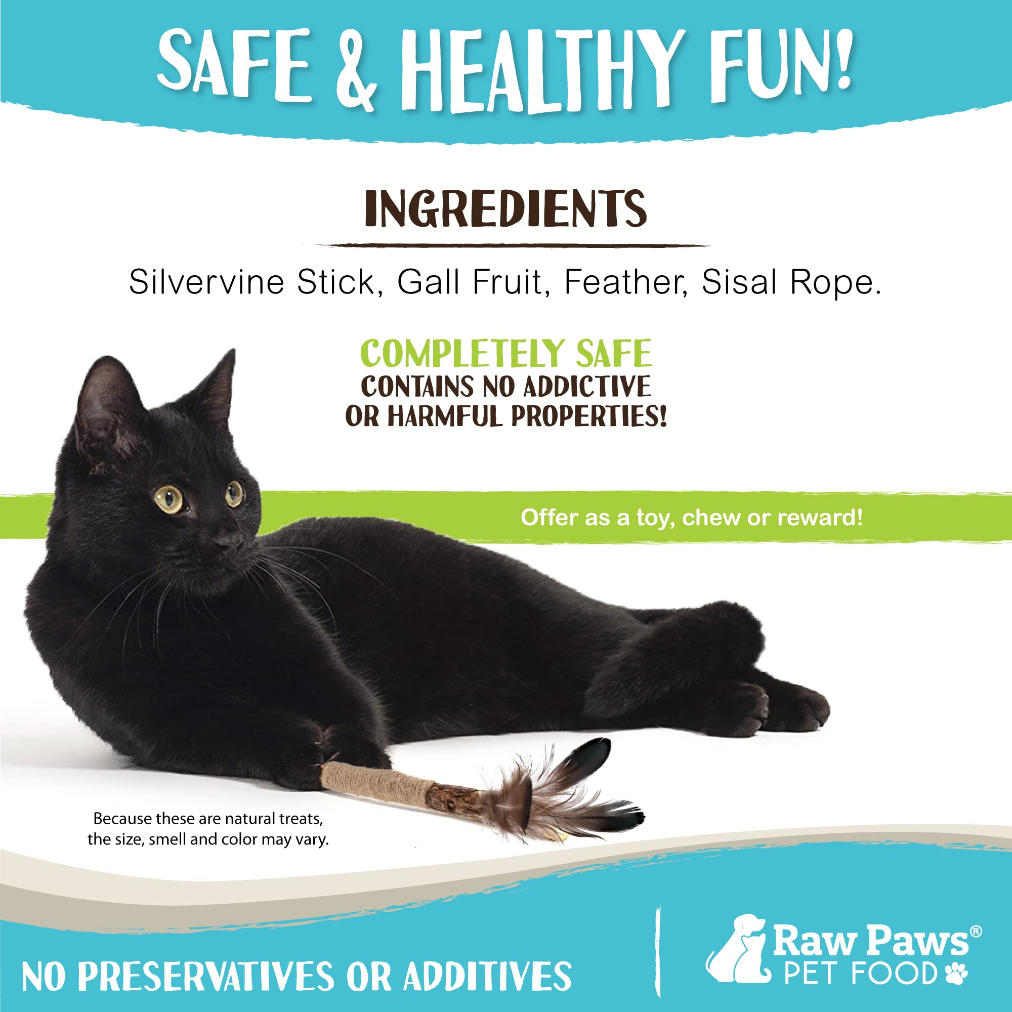 Raw Paws Silvervine Stick Cat Toys - 3 Pack Interactive Catnip & Feather Toys for Indoor Cats | Kicker Toy with Matatabi Sticks | Perfect for Playtime, Exercise & Bonding with Your Feline