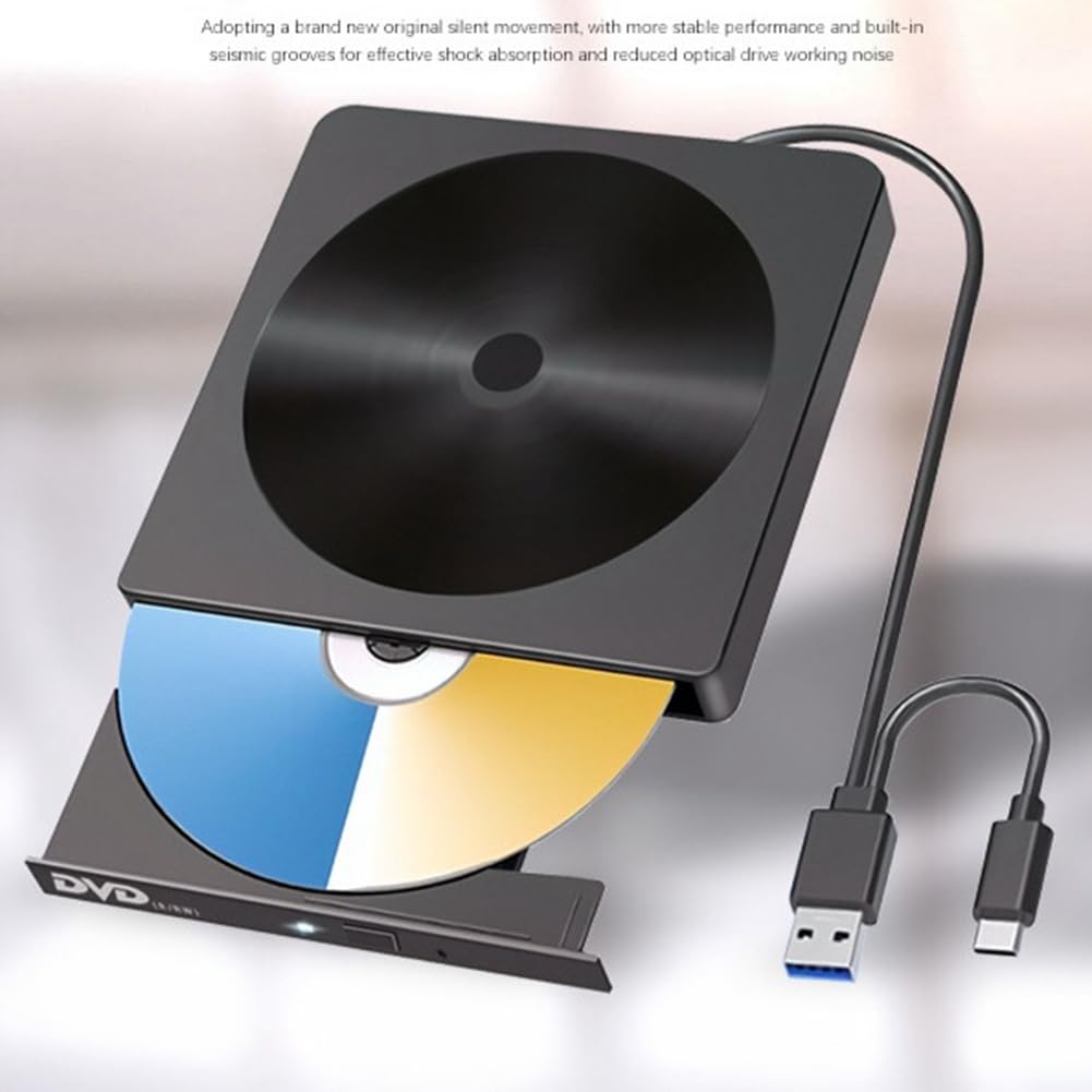 Kahdsvby USB-C External DVD Burner - Portable USB 3.0 Optical Drive for Laptop, PC & Mac | Perfect for Watching Movies, Burning Discs & Data Backup