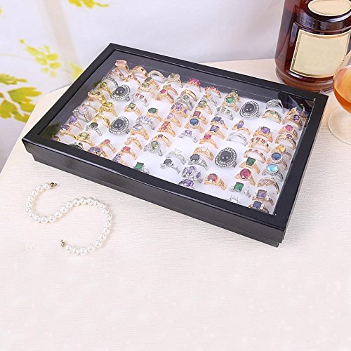 100-Slot Unfinished Jewelry Box Storage Case with Velvet Tray - Bulk Display Organizer for Rings, Necklaces & Jewelry - Perfect for Retail Stores, Craft Shows & Home Organization (White, One Size)