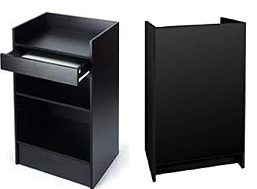 Black Adjustable Cash Register Stand with Shelf & Drawer - 24W x 38H x 18D - Perfect for Retail Stores, Restaurants & Small Business Checkout Counters