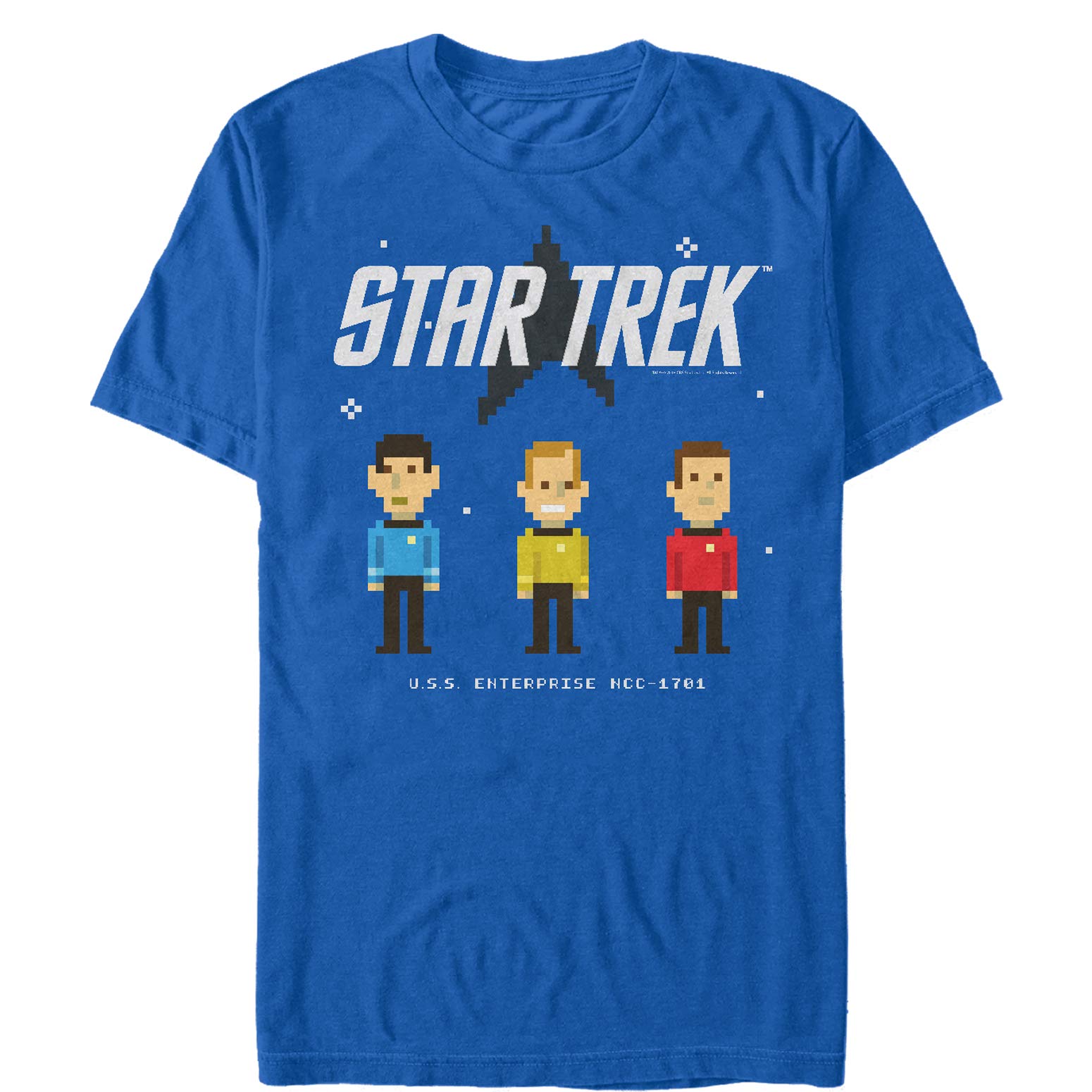 Star Trek Retro Pixel Character Trio T-Shirt for Men | Vintage Sci-Fi Graphic Tee | Perfect for Cosplay, Comic Con & Geek Fashion