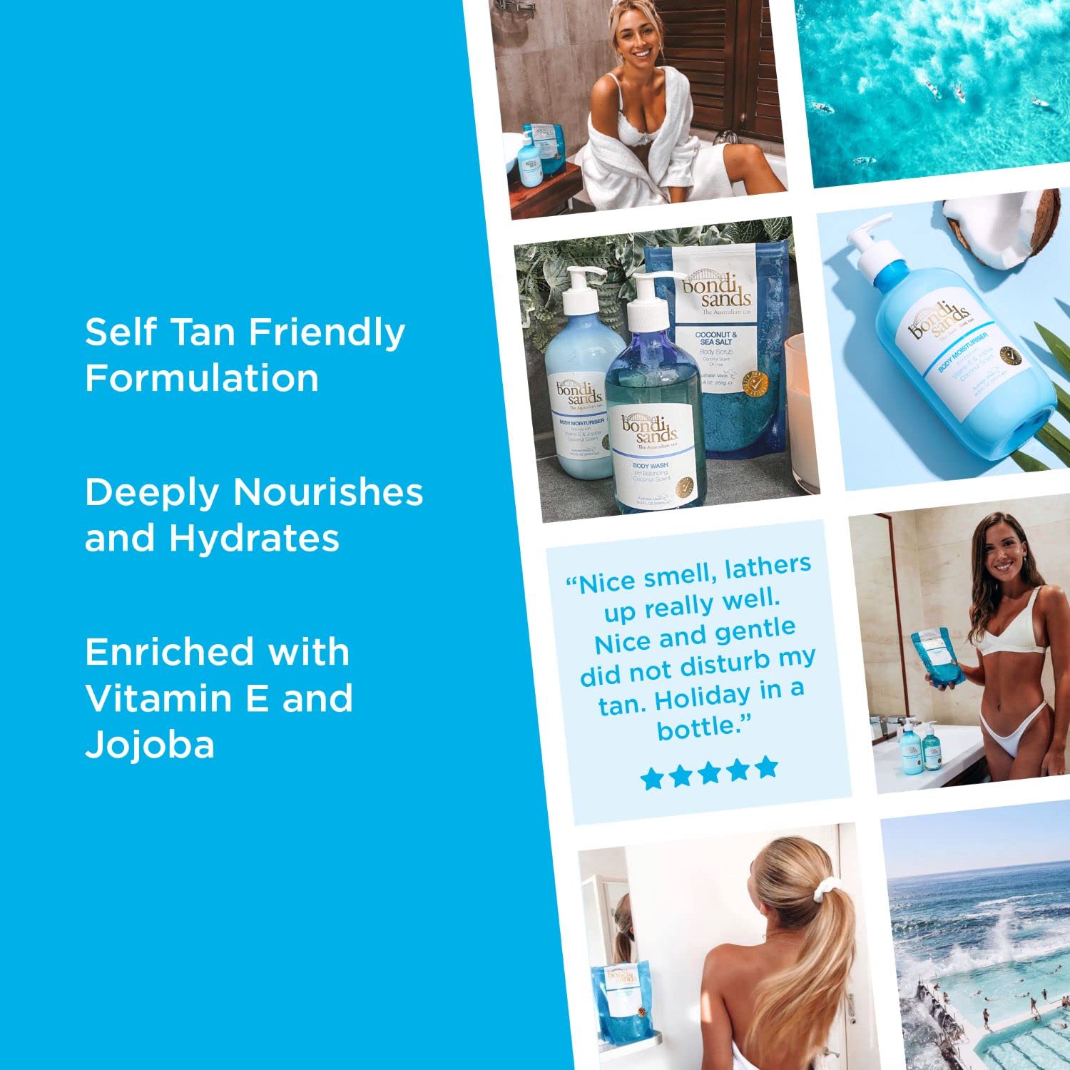 Bondi Sands Staycation Bundle - Coconut Body Wash, Gradual Tanning Milk, Dark Self Tan Foam & Exfoliating Mitt for Flawless Tan | At-Home Spa Day, Beach Vacation Prep, Sunless Glow Routine ($65 Value)
