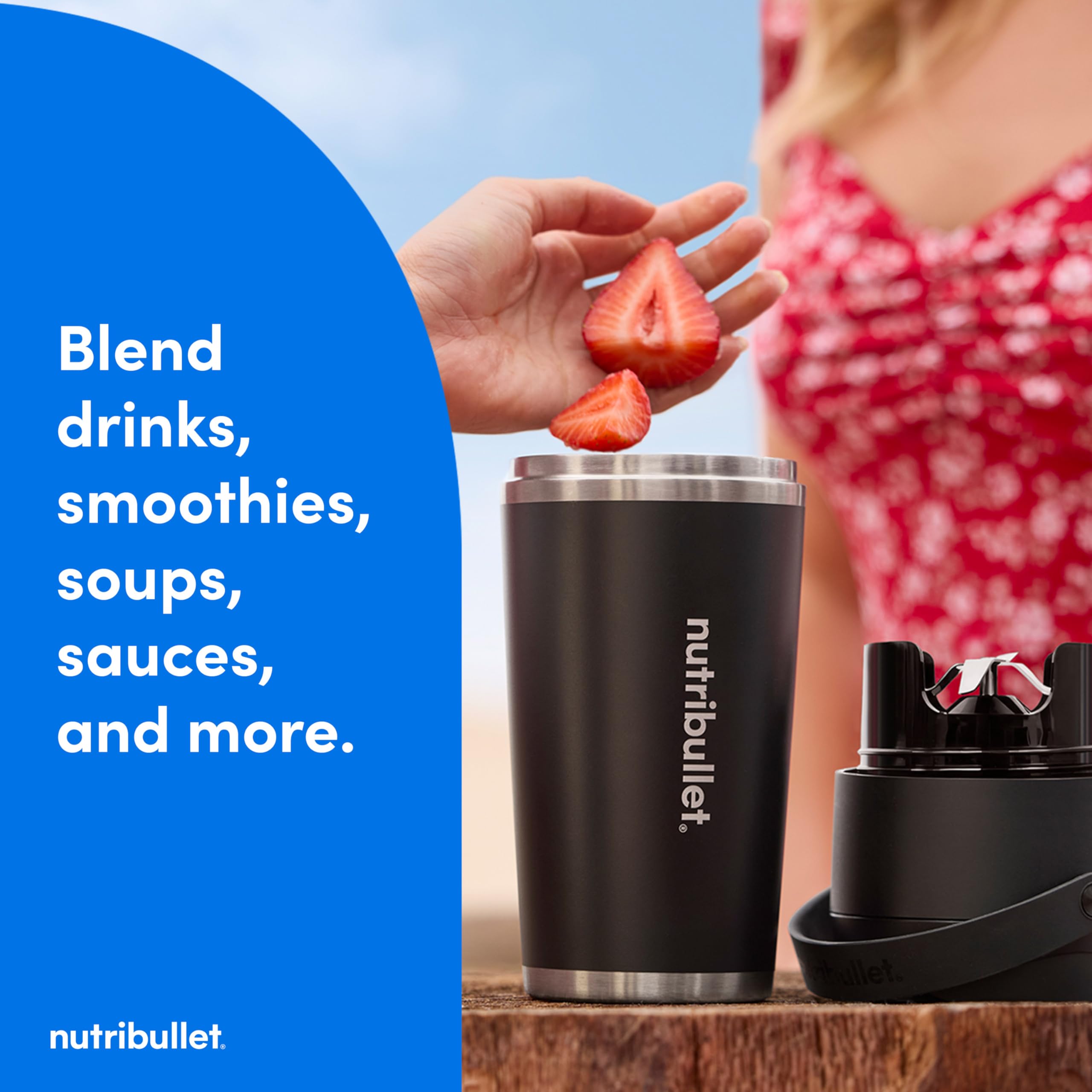 Nutribullet Flip Portable Blender with Insulated Cup - Cordless, Brushed Stainless Steel (NBPB50350SS) - Perfect for Smoothies, Protein Shakes & On-the-Go Blending at Gym, Office or Travel
