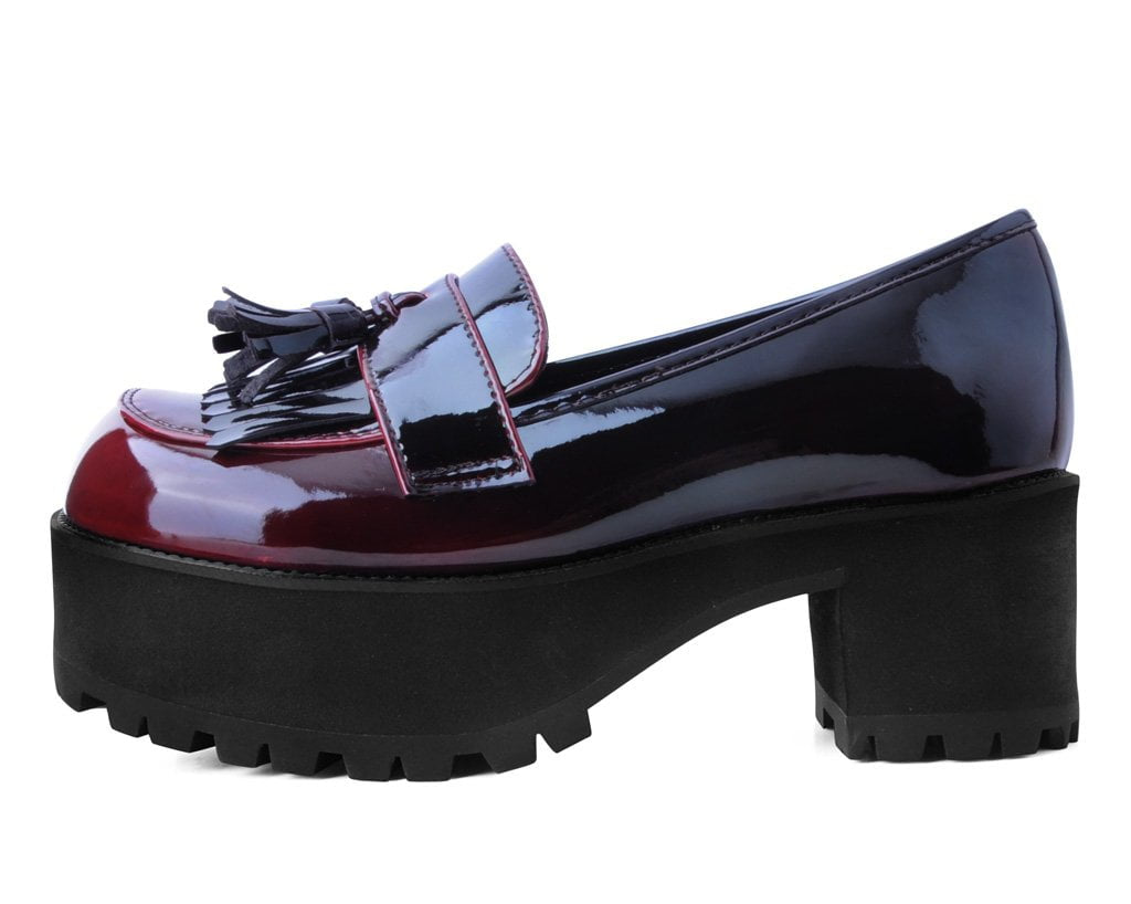 Stylish Burgundy Gradient Loafer Platform Shoes for Women - Comfortable & Fashionable Slip-On Heels for Office, Party & Casual Wear