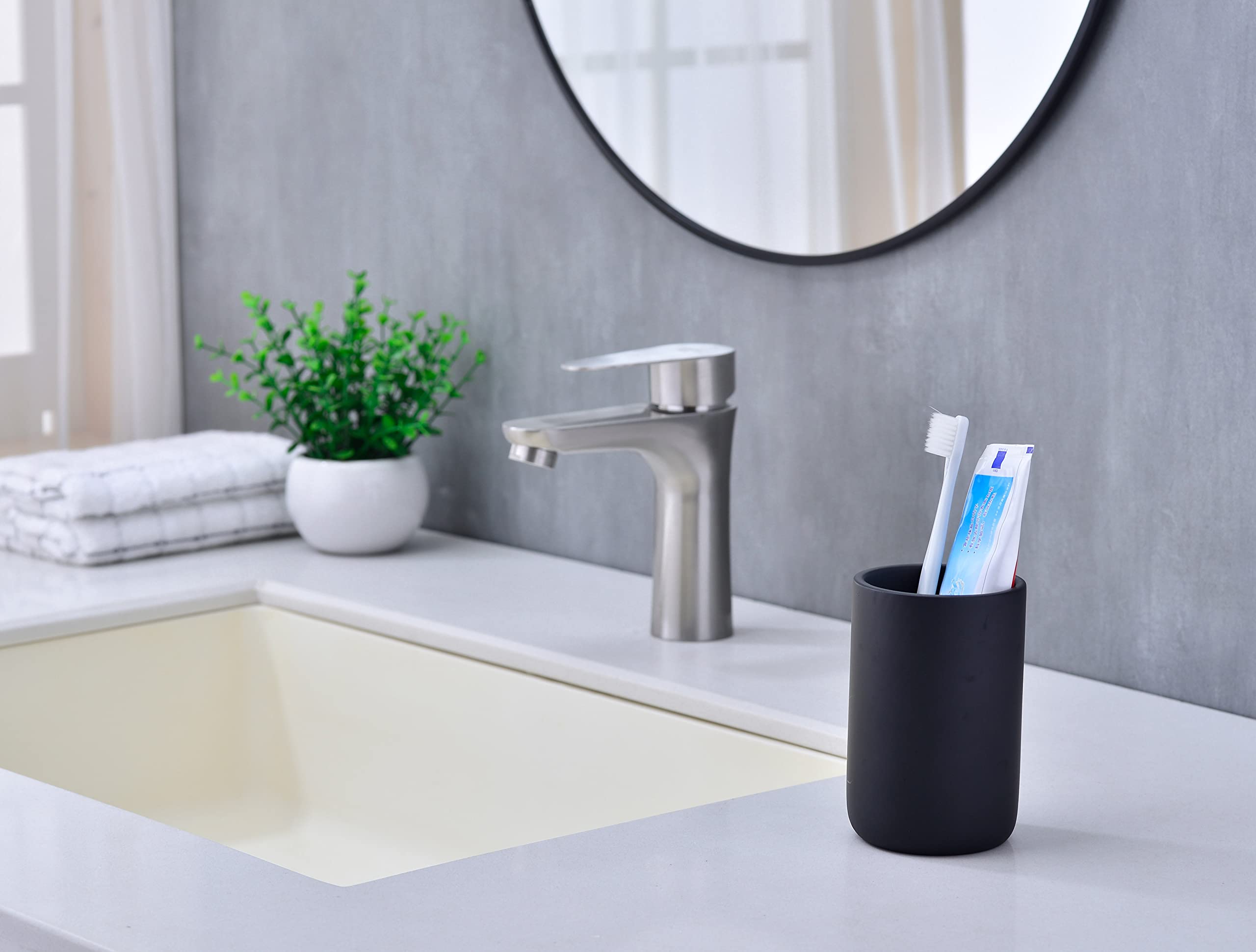 Matte Black Resin Toothbrush Holder - Bathroom Organizer & Multifunctional Pencil Cup | Perfect for Bathroom Countertops, Office Desks, and Dorm Room Storage