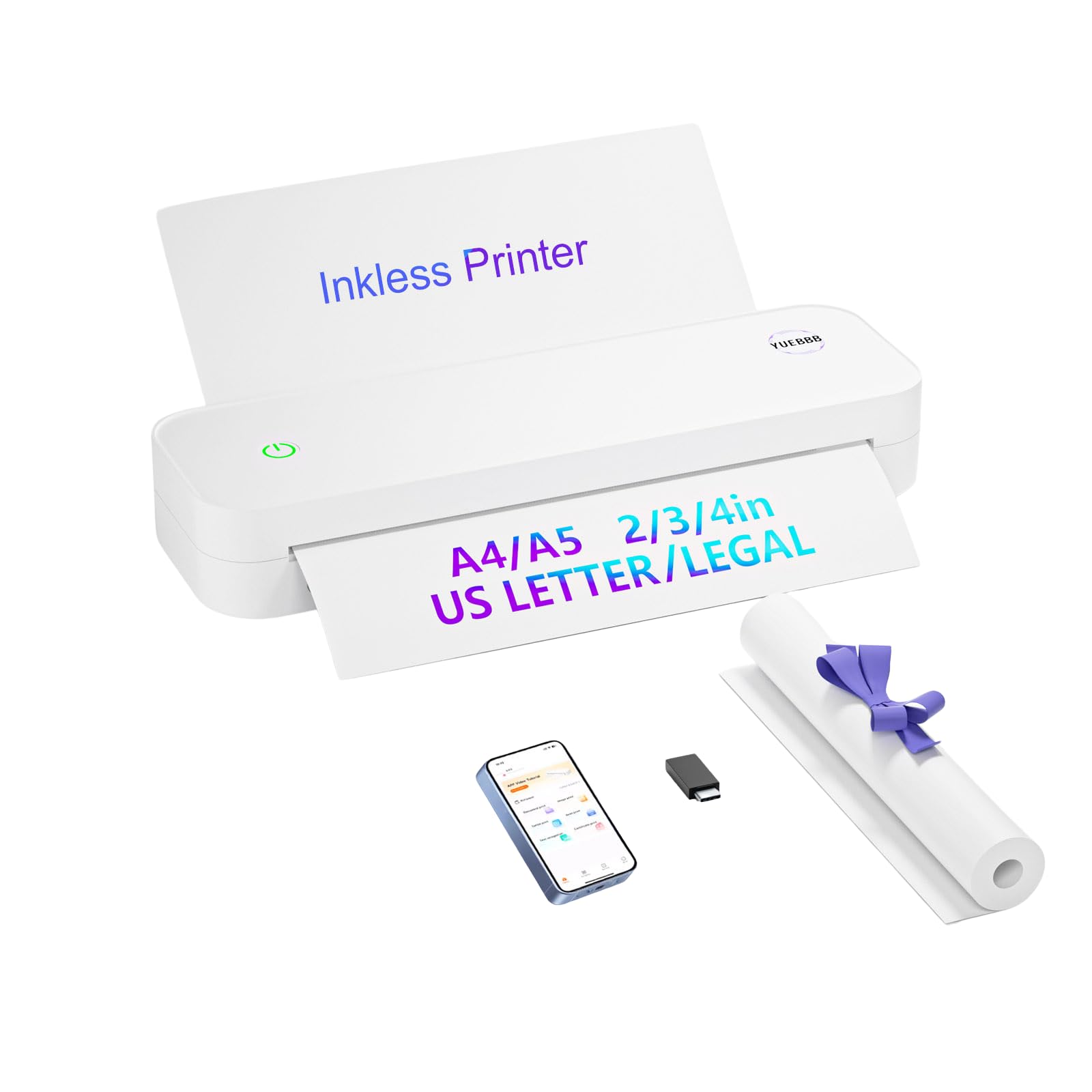 Wireless Portable Printer - Inkless Thermal Printer for A4, A5 & 8.5x11 Paper - Compatible with iOS, Android & Windows - Perfect for Office, Travel, Home & School Use - Print Documents, Photos & Receipts On-The-Go
