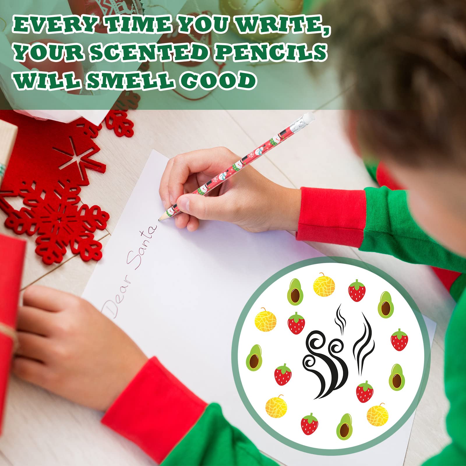 48-Piece Christmas Scented Pencils Set - Fruit Fragrance Holiday Pencils for Kids with Santa, Snowflake & Snowman Designs - Includes Erasers - Perfect for Xmas Gifts, Party Favors & School Supplies (Great for Classroom, Holiday Crafts & Winter Writing Activities)