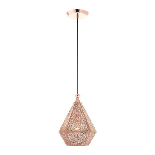 Livex Lighting 48921-86 1-Light Rose Gold Pendant Light Fixture - Modern Hanging Ceiling Light for Dining Room, Kitchen Island & Bedroom Decor