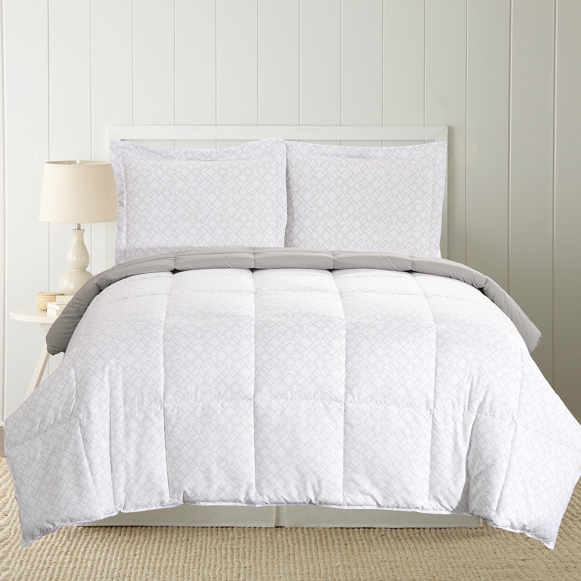 Amrapur Geo 2-Piece Reversible Down Alternative Comforter Set - Twin Size, All-Season Warmth for Bedroom Decor & Guest Room Essentials