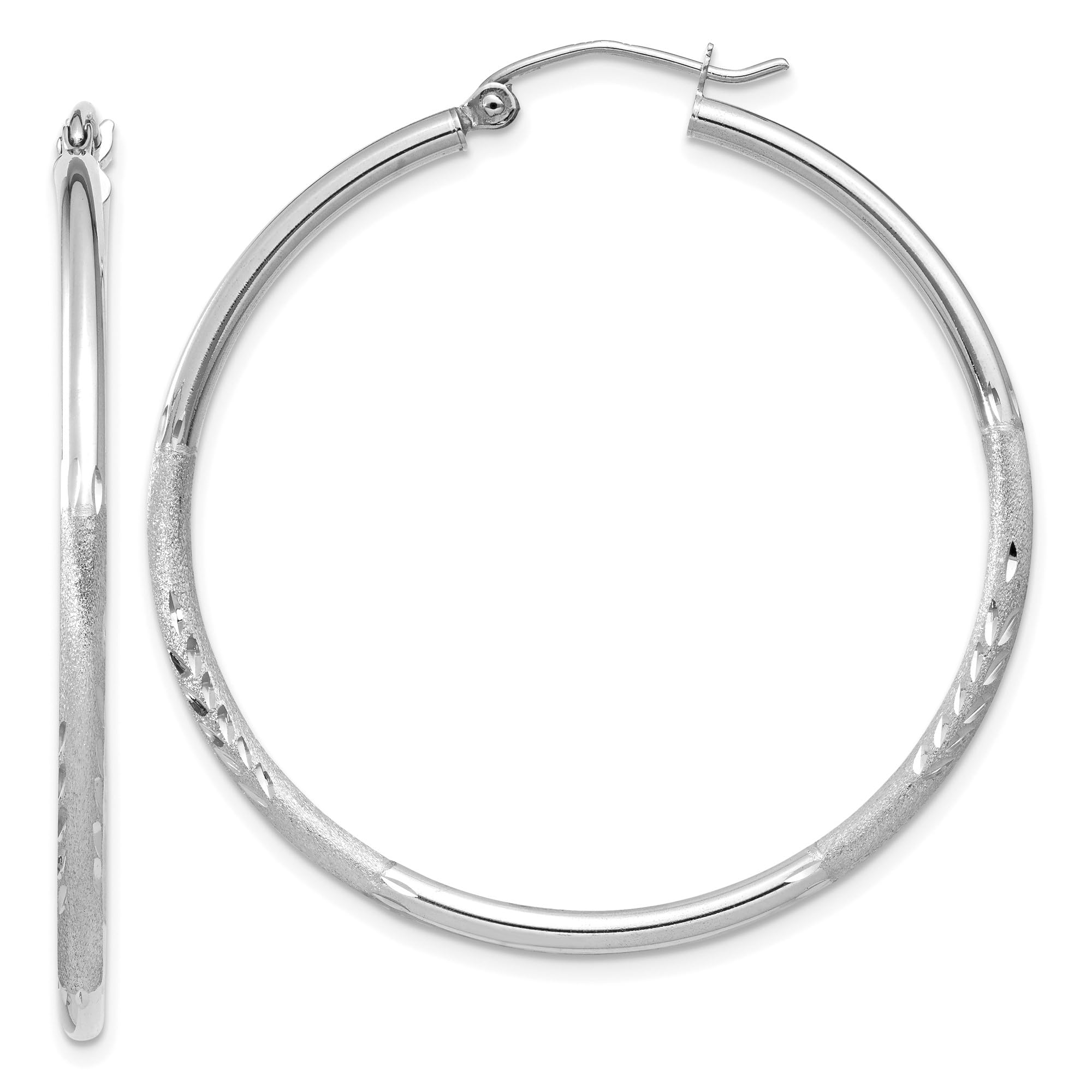 14K Solid White Gold 2mm Round Large Hoop Earrings for Women - Minimalist Dainty Everyday Jewelry - Perfect for Work, Date Night & Special Occasions