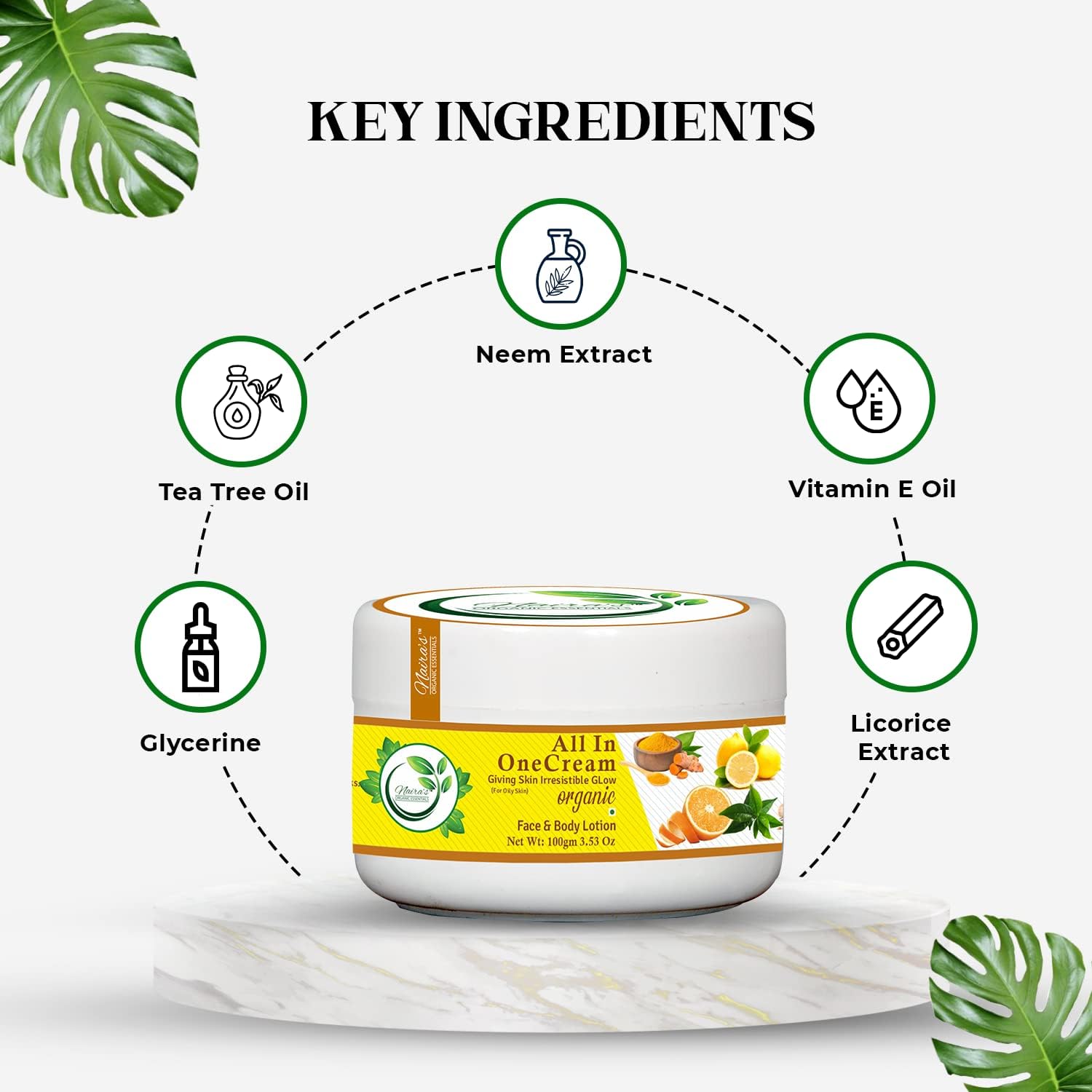 Naira's Organic Essentials Tea Tree Oil & Glycerin Moisturizing Cream for Oily Skin - 100g All-in-One Face Cream | Perfect for Daily Skincare Routine & Acne-Prone Skin