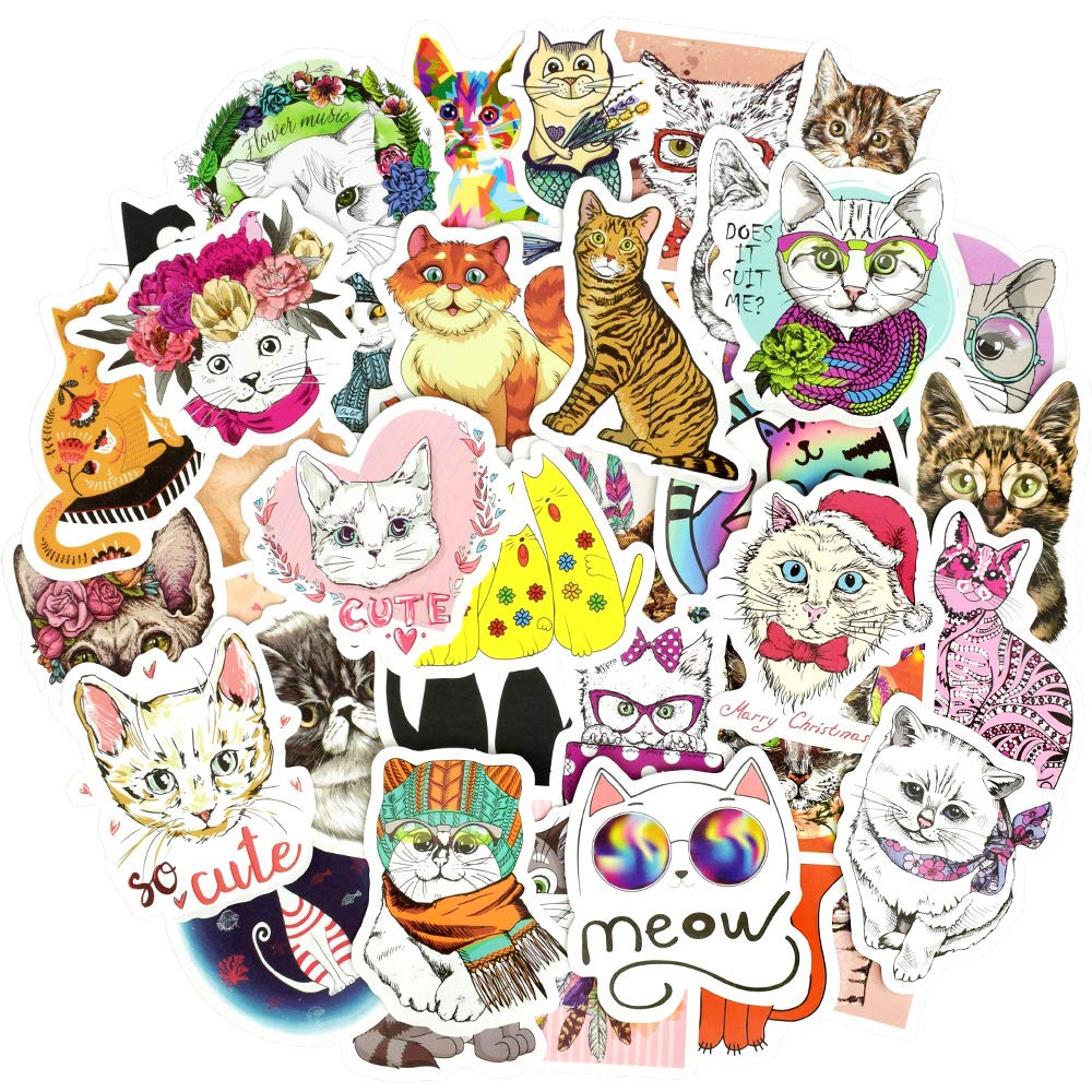 50Pcs Cute Cat Stickers for Kids & Adults - Waterproof Vinyl Decals for Water Bottles, Laptops, Notebooks & DIY Crafts - Perfect for School, Office & Home Decor