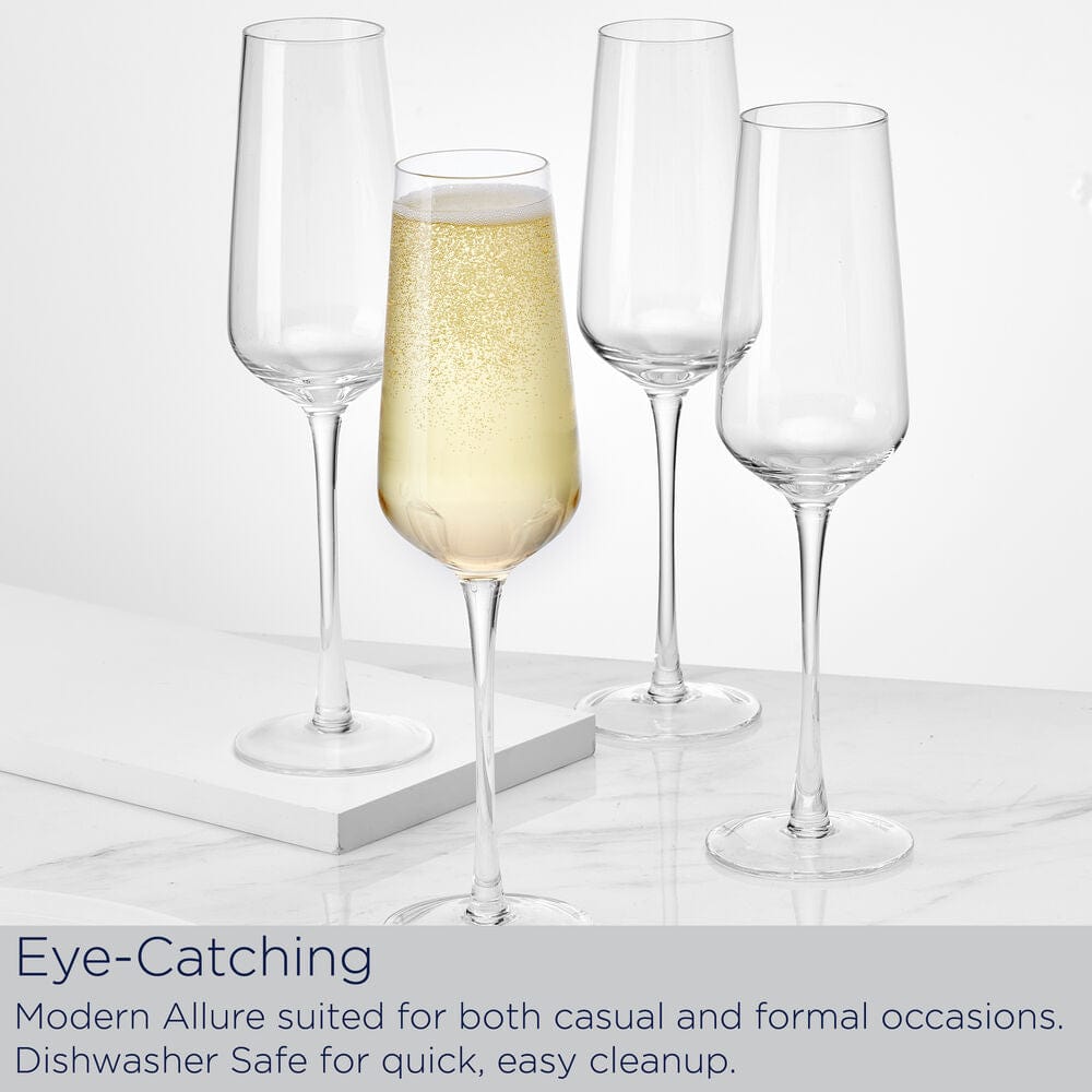 Premium Samantha Set of 4 Elegant Flute Glasses for Champagne, Wine & Cocktails - Perfect for Weddings, Parties & Special Occasions
