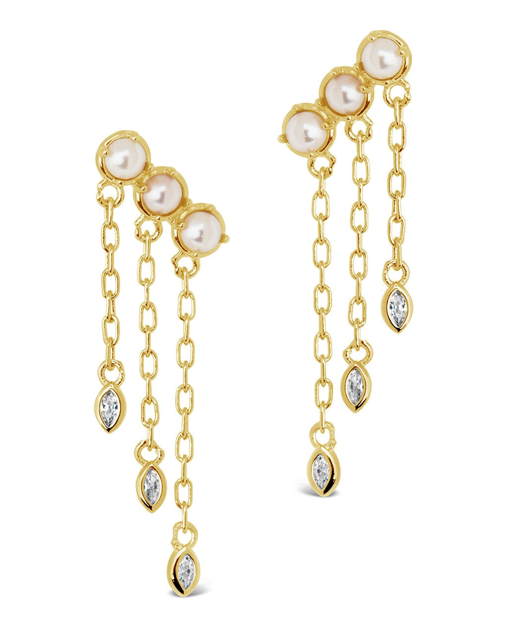 Rhiannon Dangling CZ & Pearl Tiered Stud Earrings for Women - Elegant Cubic Zirconia & Freshwater Pearl Drop Earrings - Perfect for Weddings, Parties & Special Occasions