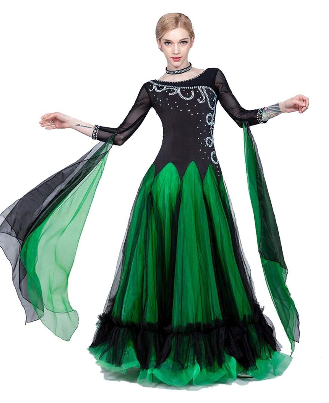 Handmade Hot Drilling Big Ballroom Dance Dress - Milk Silk National Ball Dance Costume for Women (Green, XXXL) | Perfect for Latin, Waltz, Tango & Competition Performances