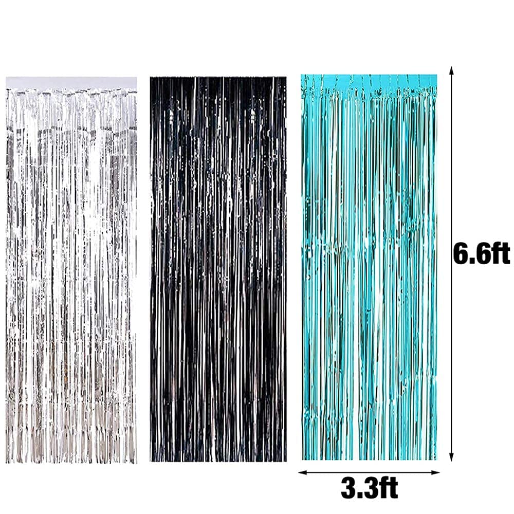 2025 Graduation Party Decorations - Turquoise, Black & Silver Foil Fringe Curtains | Photo Backdrop for Graduation Ceremony & Women's Birthday Celebration | Perfect for Graduation Photos, Party Decor & Event Backgrounds