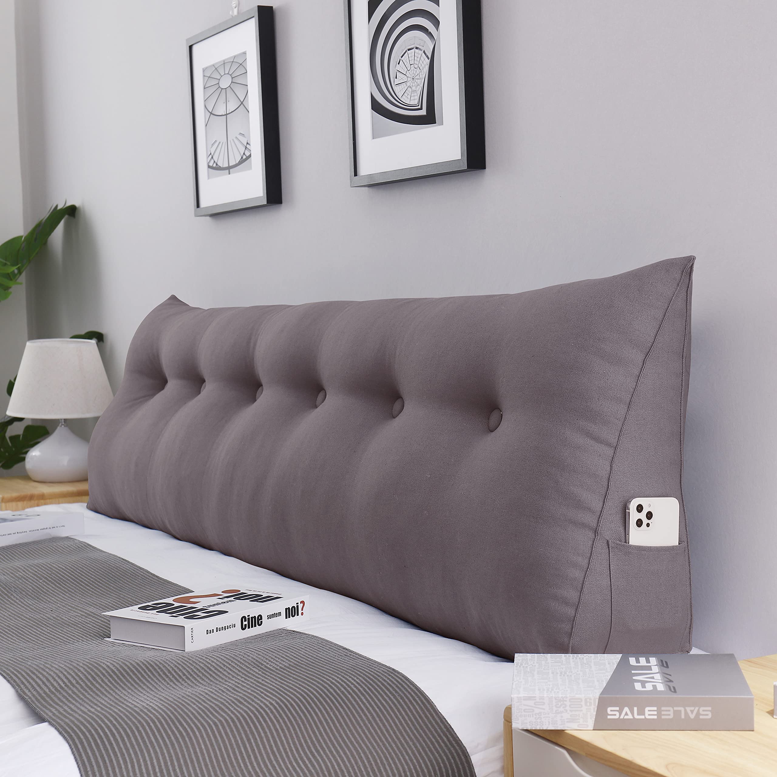 **YXCSELL Wedge Pillow for Back Support - Large Triangle Reading Pillow with Lumbar Support, Cotton Linen Cover for Sitting Up in Bed, Daybed, or Sofa - Perfect for Reading, Watching TV, and Post-Surgery Recovery (Brown, Cal-King Size)**