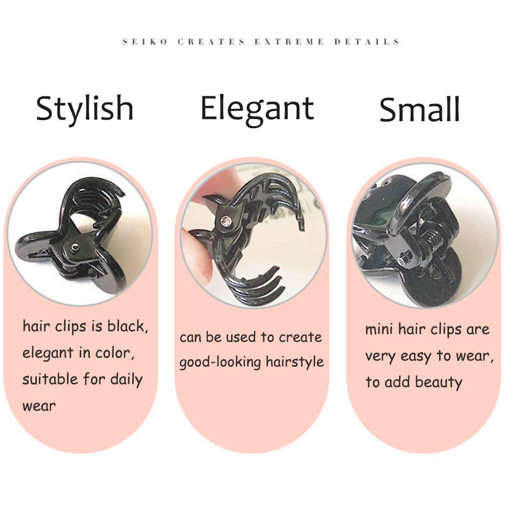 VEGCOO 60 Pcs Mini Hair Clips - Plastic Hair Claw Clips Pins for Women & Girls, Black Hair Clamps - Perfect for School, Work, and Everyday Hairstyling