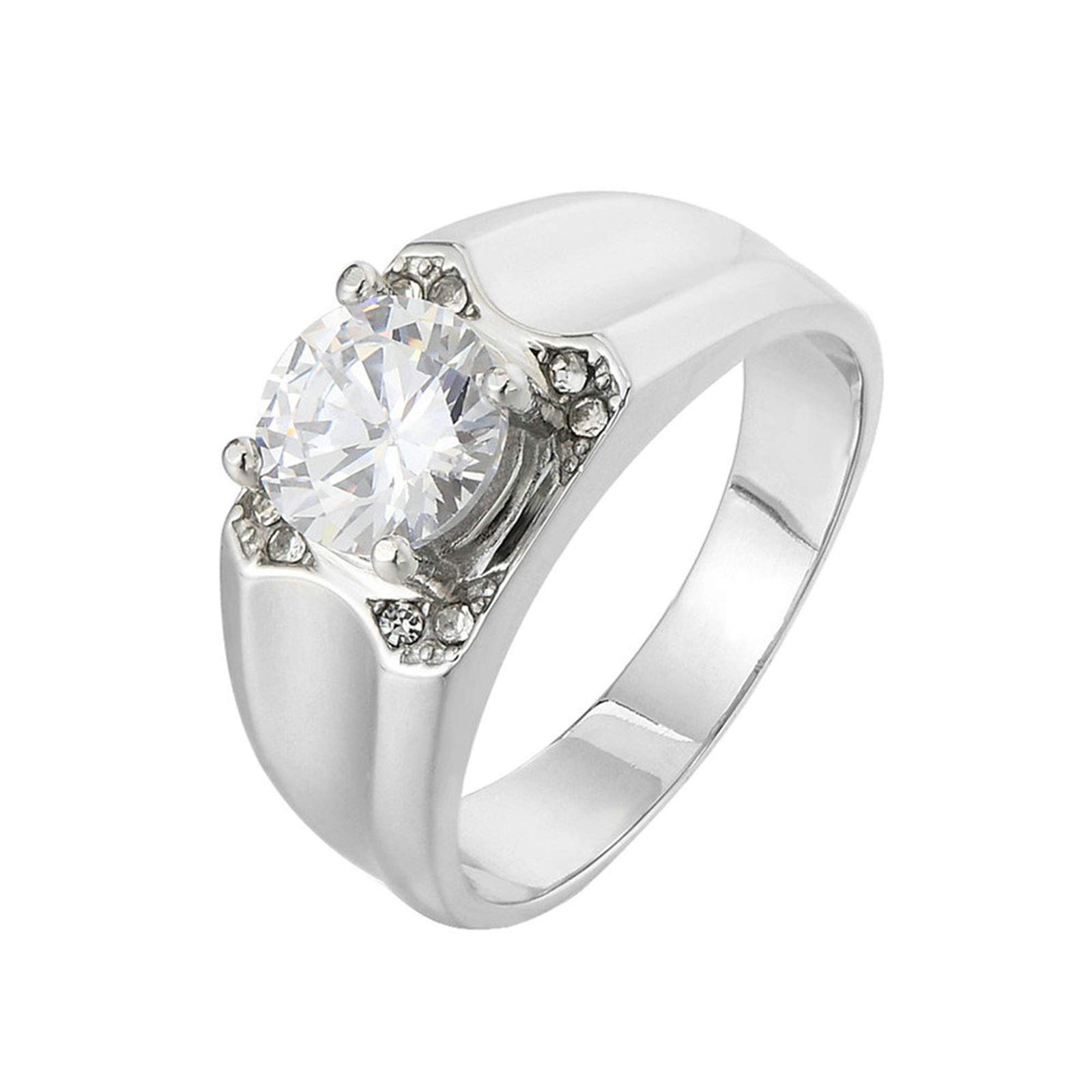 Aokarry Men's Stainless Steel Round CZ Ring - Elegant Cubic Zirconia Wedding Band for Men - Perfect for Engagement, Anniversary & Everyday Wear