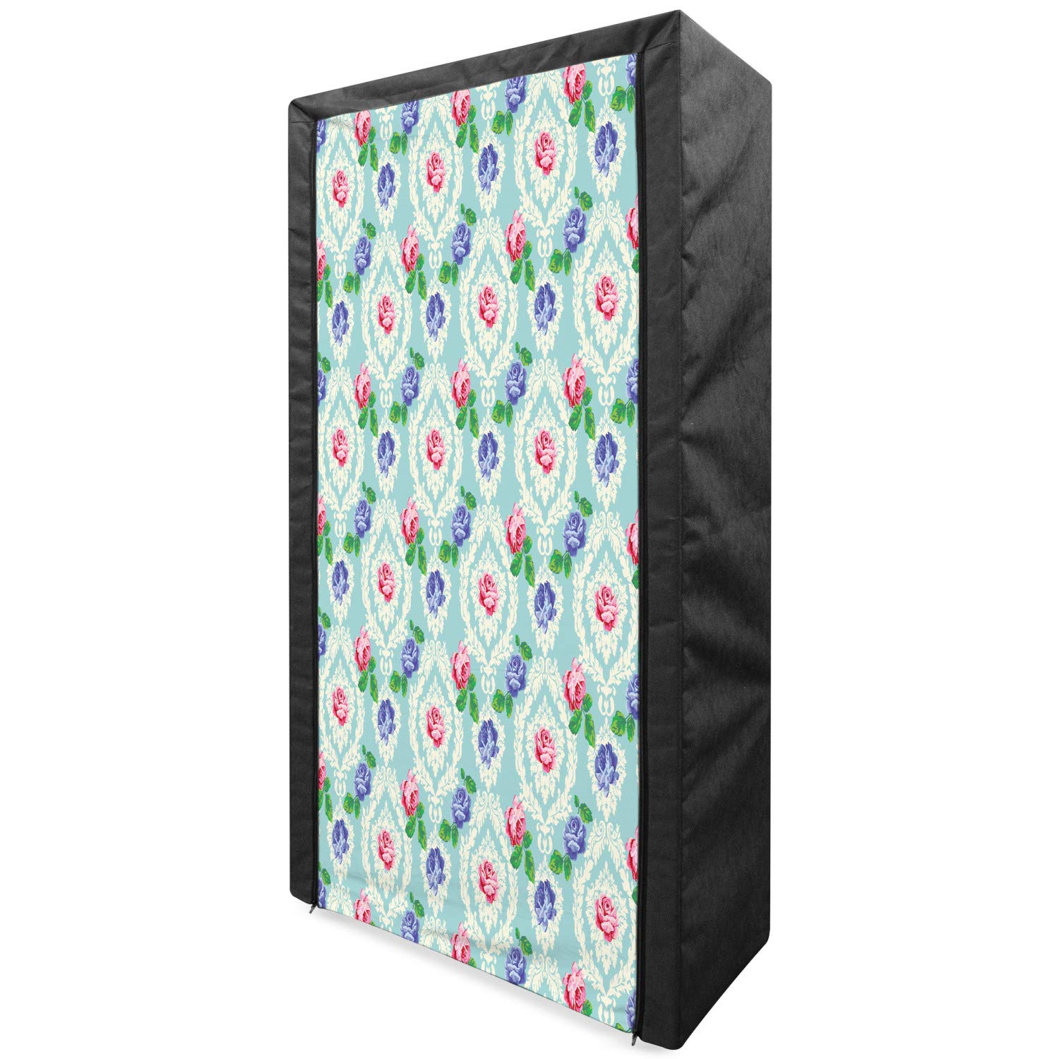 Ambesonne Shabby Floral Portable Fabric Wardrobe - Victorian Style Rose Pattern Clothing Organizer with Shelves, 33.5 Inch Multicolor Storage Closet | Perfect for Bedroom, Closet Organization & Small Space Storage Solutions