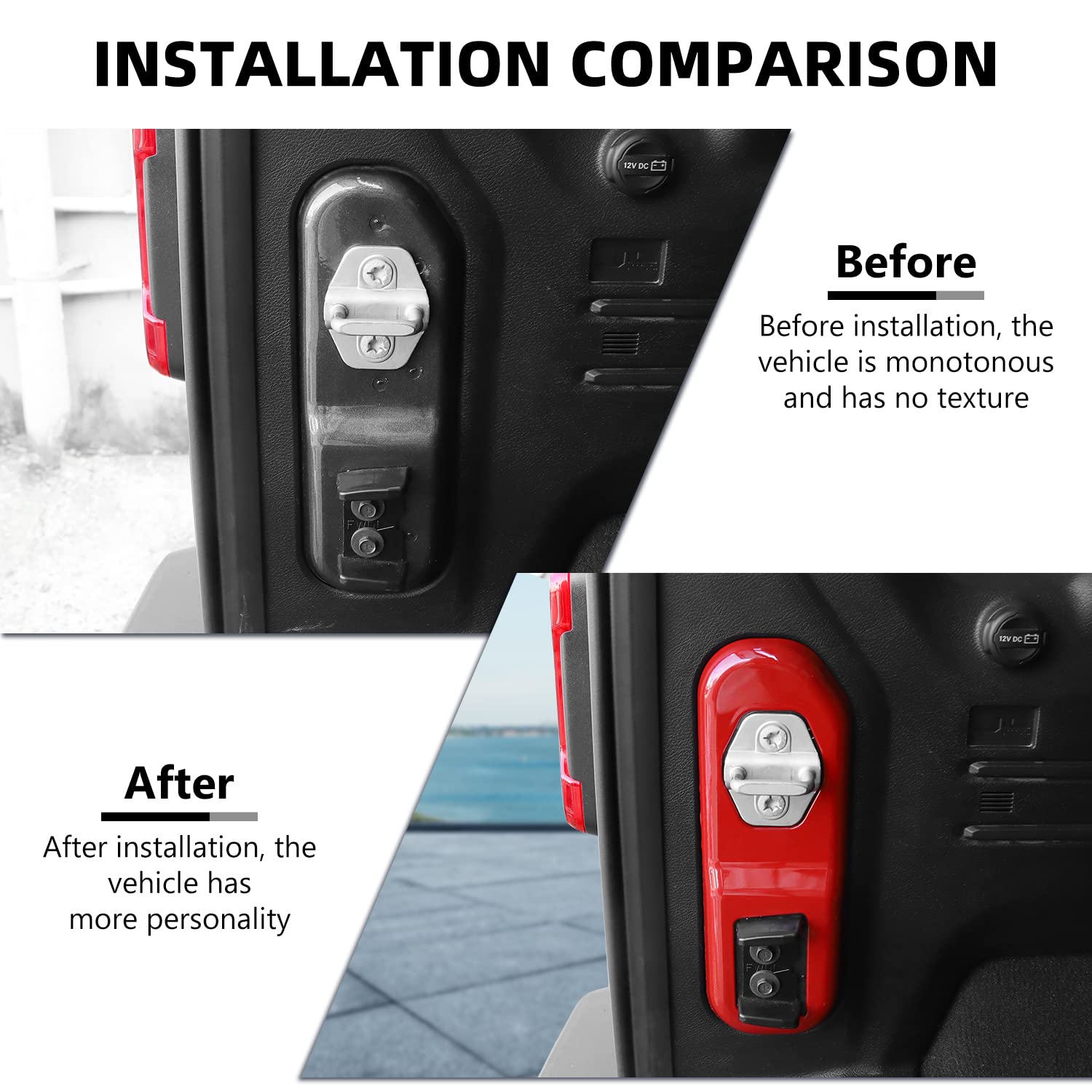 Jeep Wrangler JL JLU Tailgate Latch Panel Cover (2018-2024) - Durable Rear Trunk Lock Trim Accessories in Red - Perfect for Off-Roading & Truck Customization