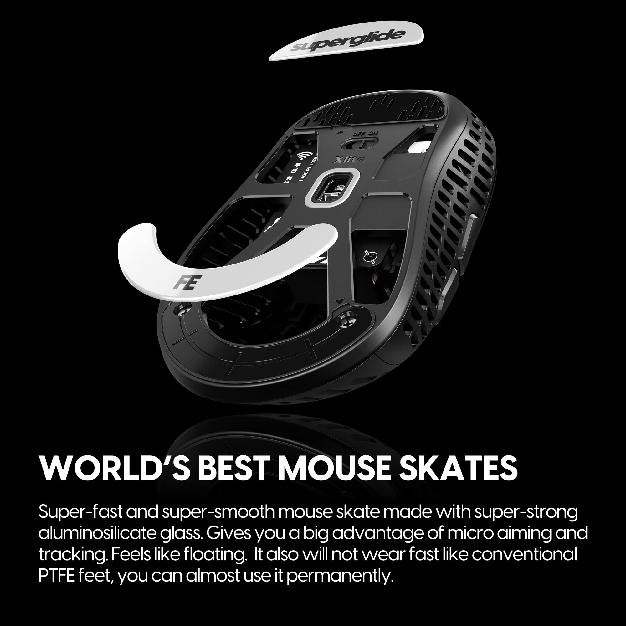 Ultra Smooth Glass Mouse Feet for Pulsar Xlite Wireless V2 & V2 Mini - Fastest Gaming Mouse Skates with Durable Glass Sole - Perfect for FPS, MOBA, and Competitive Esports Gaming (White)
