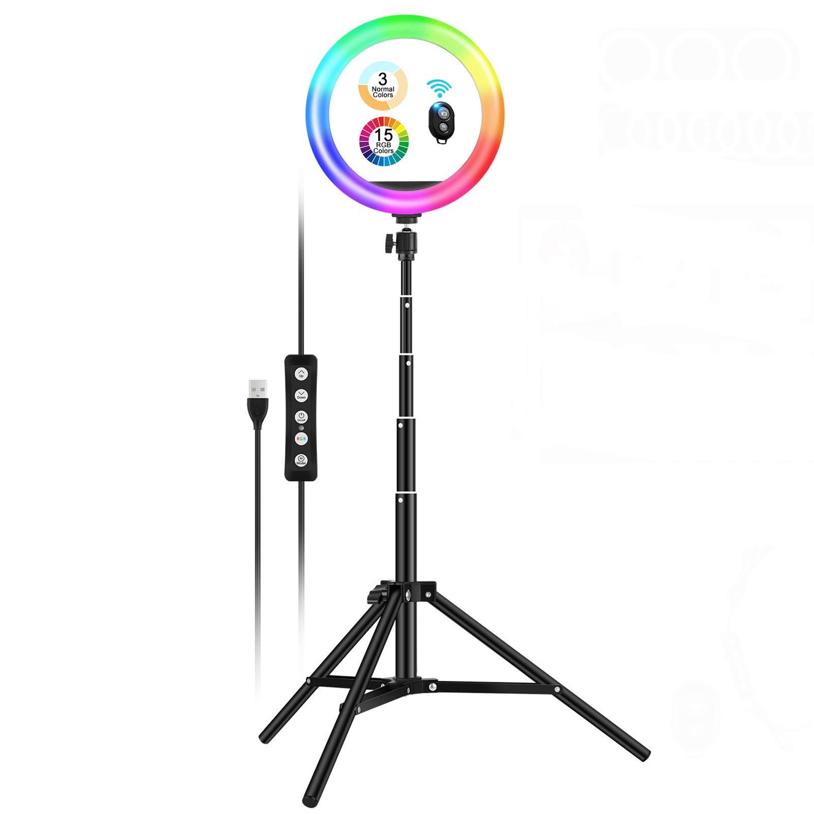 10-in RGB Ring Light with Tripod - Dimmable LED for Makeup & Photography