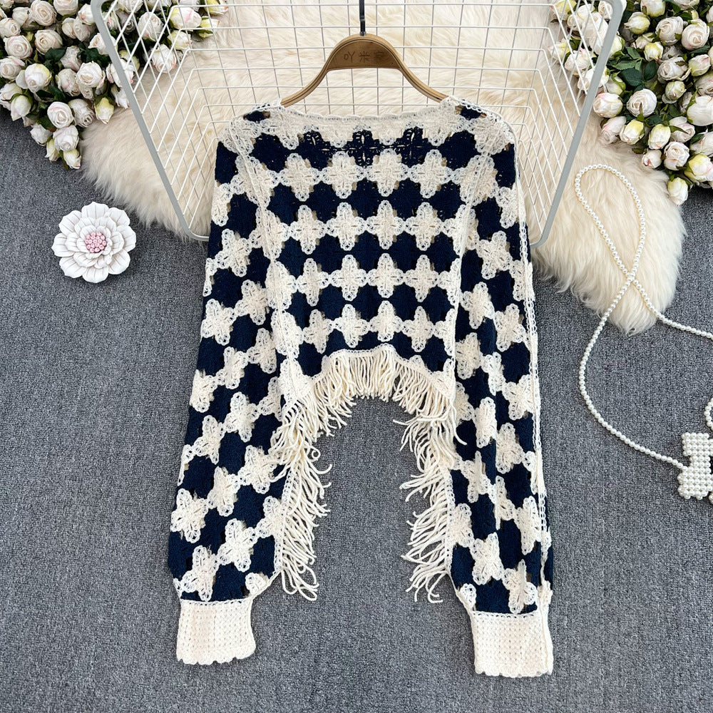 Stylish Round Neck Fringe Knit Cape Sweater for Women - Cozy Winter Layering Top 472 | Perfect for Casual Outings, Office Wear & Holiday Fashion