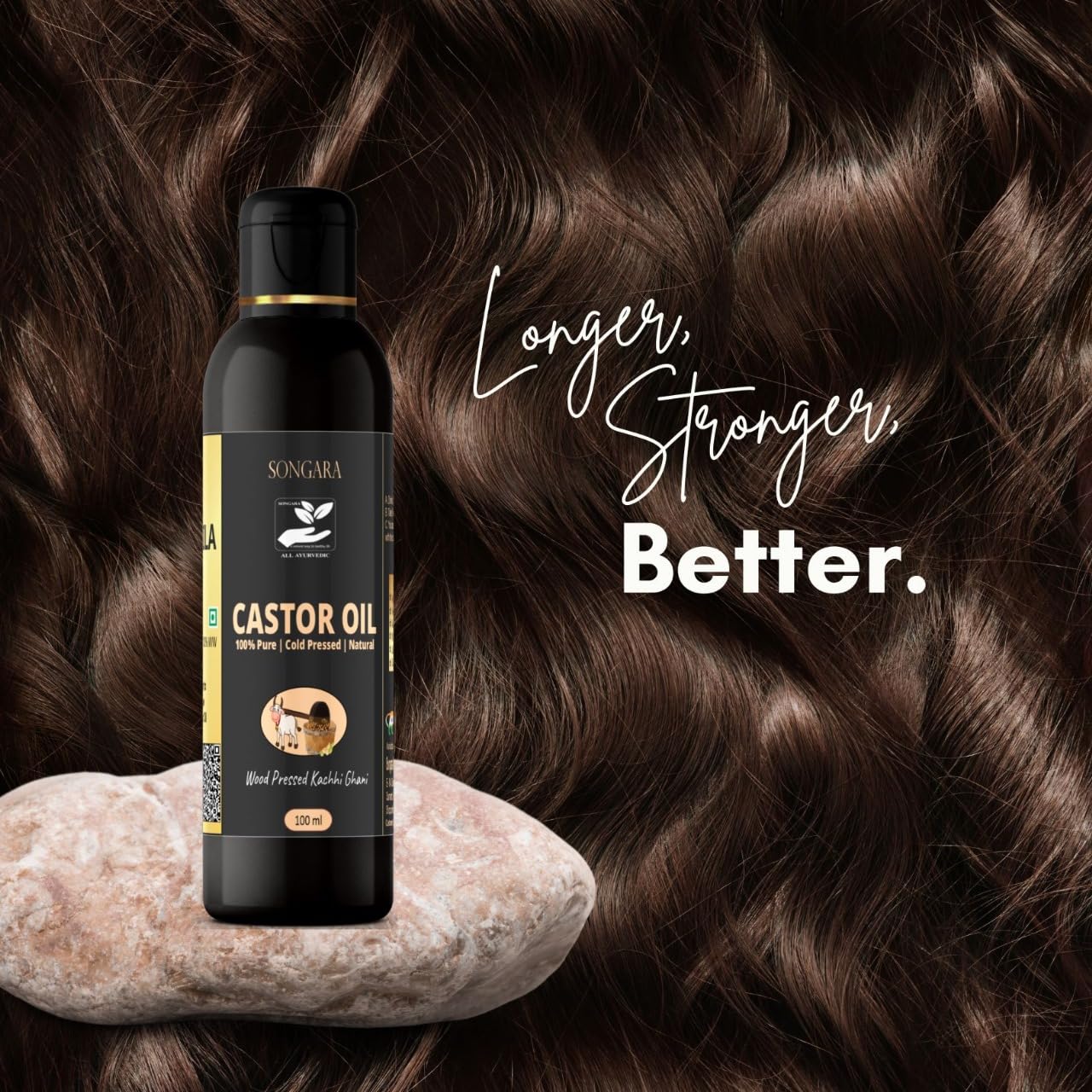 100% Pure Cold Pressed Castor Oil for Hair Growth, Skin & Nails - Natural Ayurvedic Arandi Taila (3.4 fl oz) - Promotes Thicker Hair, Healthy Skin & Strong Nails - Perfect for Hair Care, Massage & Beauty Routines