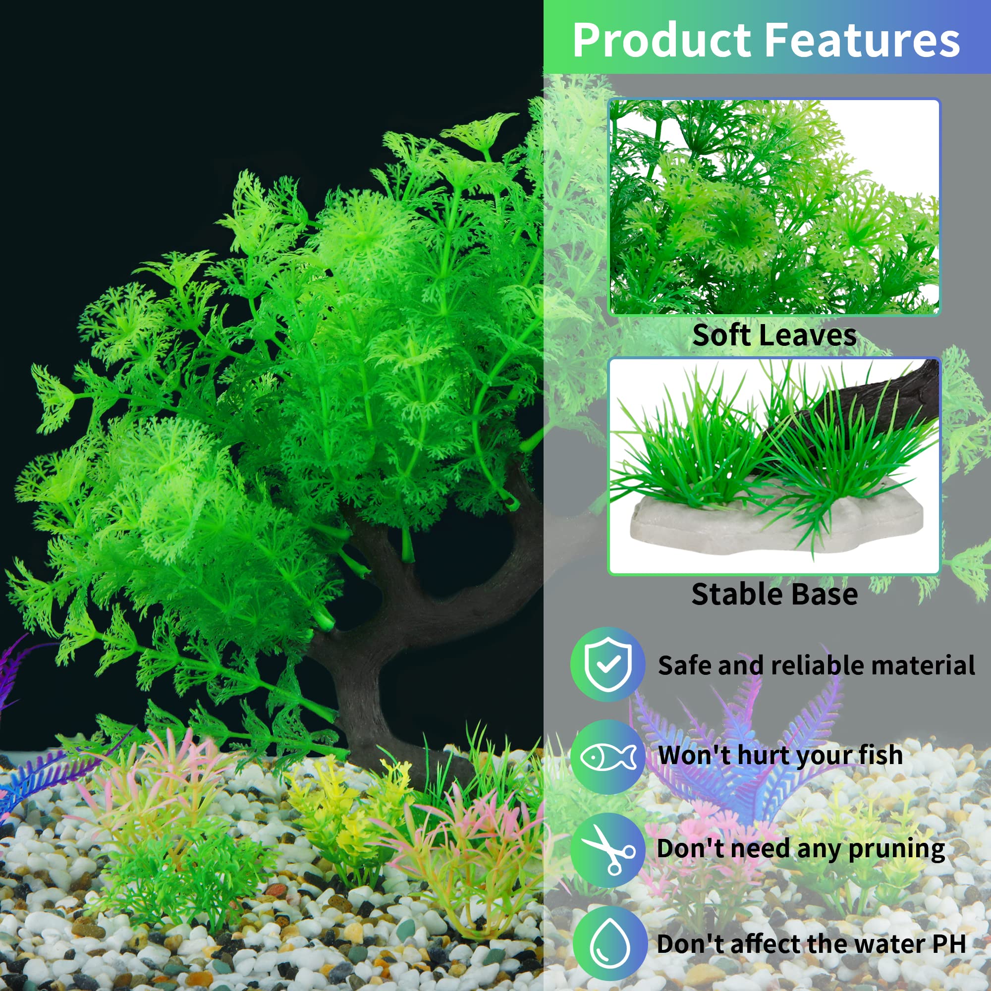 MyLifeUNIT 15 Pack Artificial Aquarium Plants Tree Set - Realistic Fish Tank Decorations for Freshwater & Saltwater Aquariums (Green Set) | Perfect for Betta Fish, Goldfish, Tropical Fish Tanks & Home/Office Decor