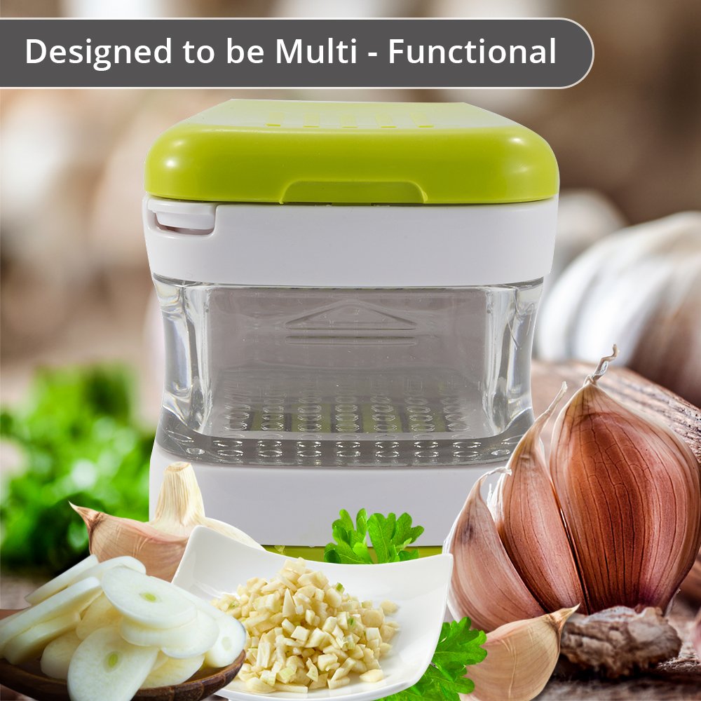 Premium Mini Garlic Press - Stainless Steel Garlic Crusher & Mincer with Ergonomic Handle - Perfect for Cooking, Baking & Meal Prep - Green