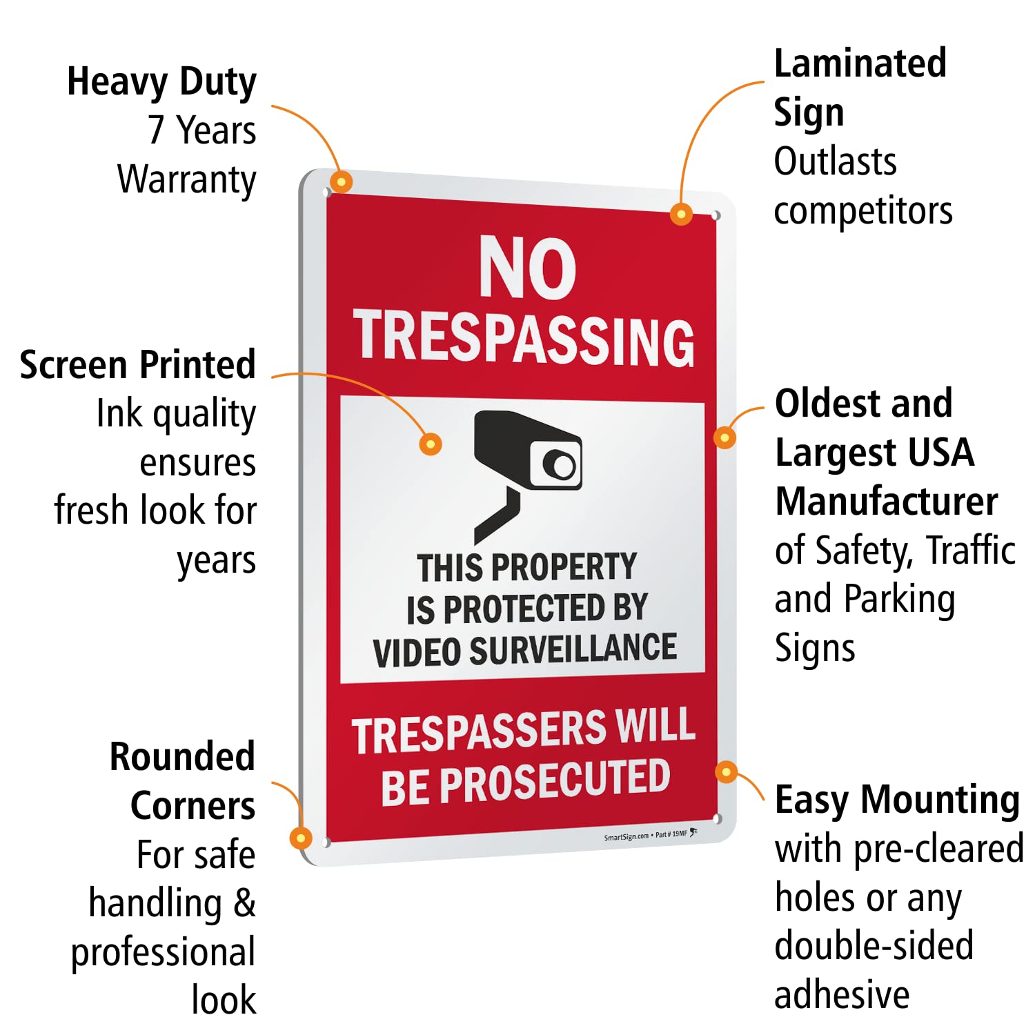 SmartSign No Trespassing Sign - 10x14 Inch Aluminum Video Surveillance Warning Sign for Property Protection | Durable Outdoor Security Sign for Homes, Businesses & Construction Sites