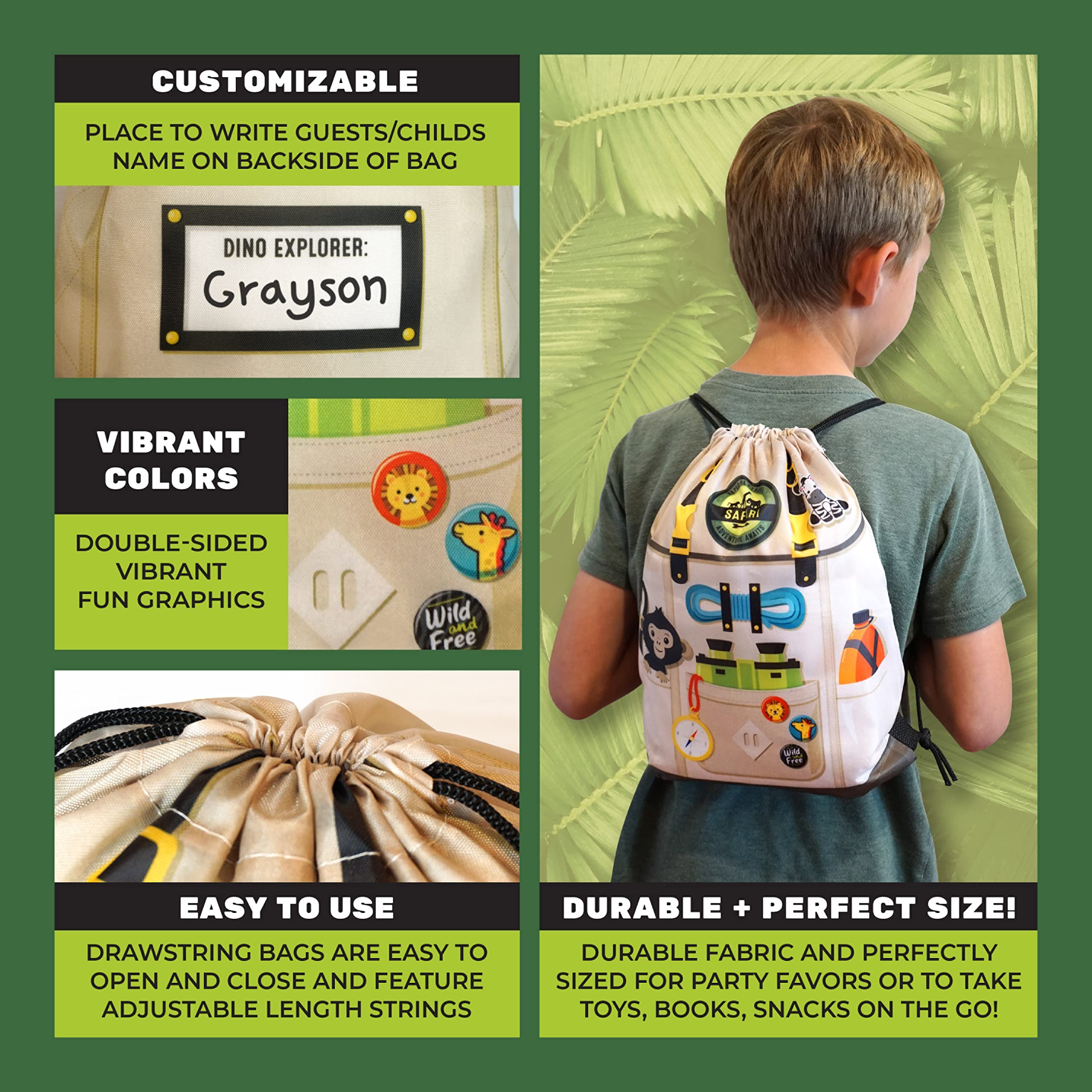 12-Pack Safari Goodie Bags for Kids - Zoo Animal Party Favors & Jungle Treat Bags for Candy, Gifts, Loot - Wild One Birthday Decorations & Baby Shower Supplies - Perfect for Safari Themed Parties, School Events & Birthday Celebrations