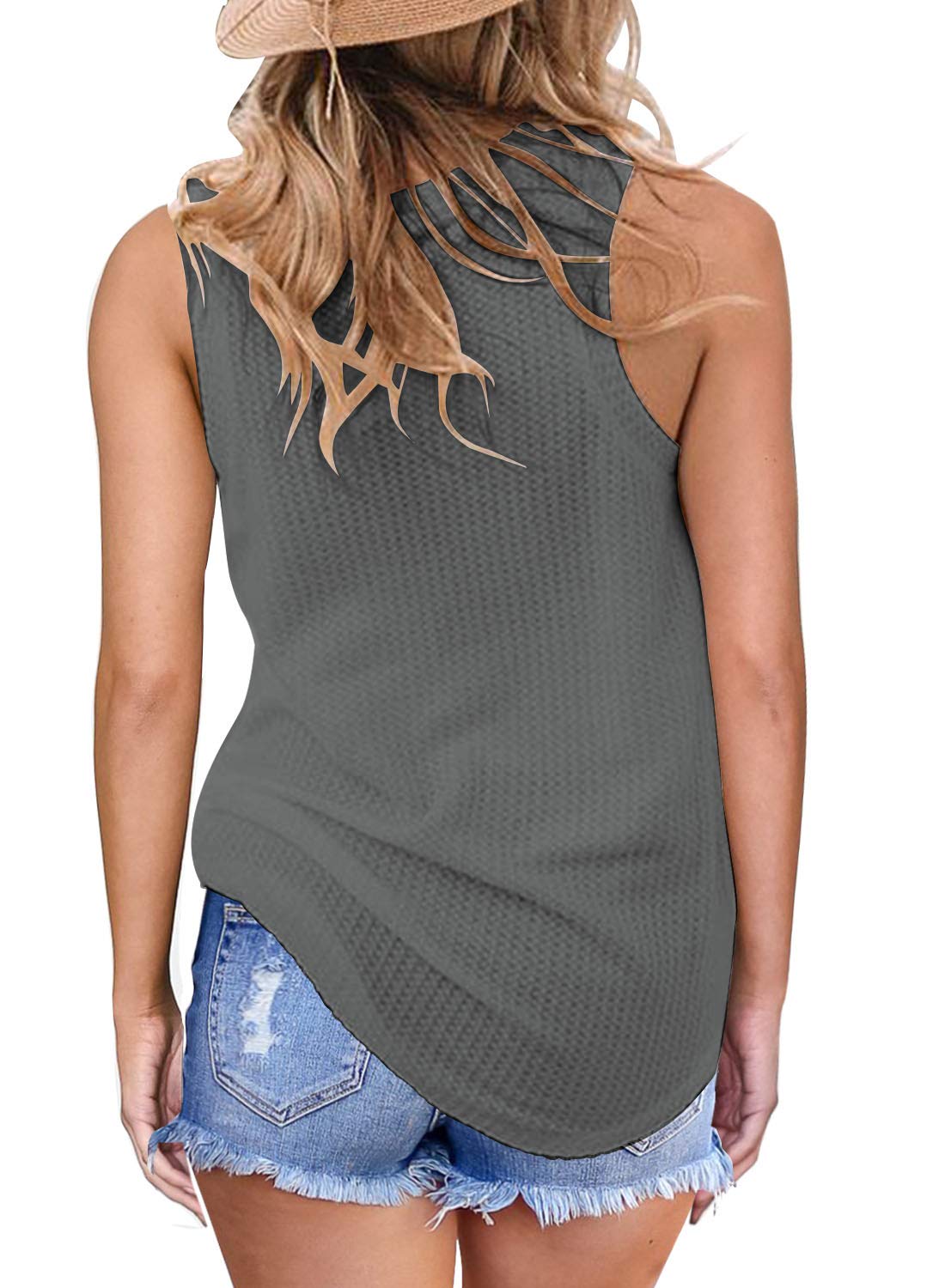 MIHOLL Women's Casual Sleeveless Twist Knot Waffle Knit Tank Top - Cute Summer Blouse for Beach, Party & Daily Wear