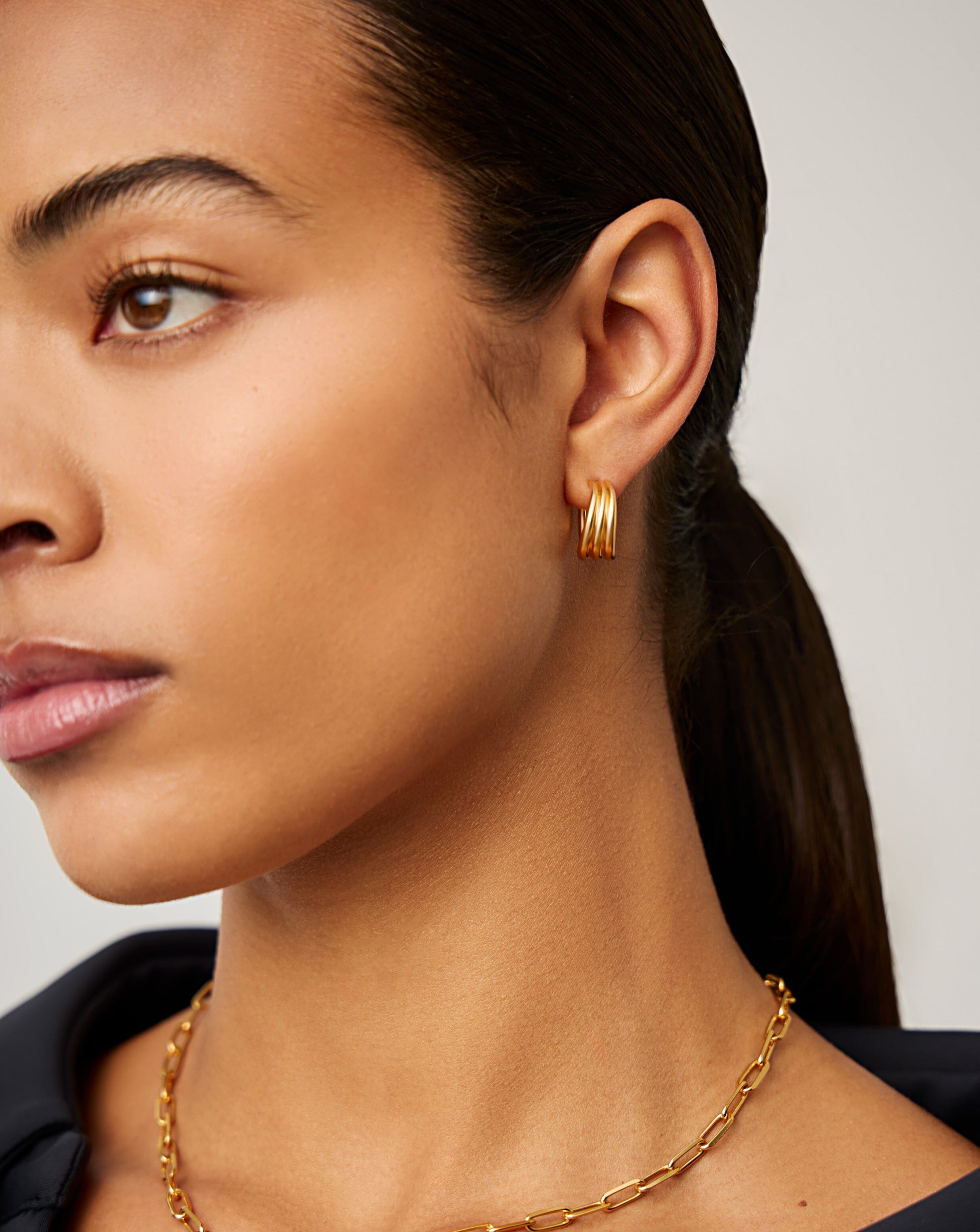 Savi Triple Ridge Hoop Earrings - 18k Gold Vermeil Dangle Earrings for Women | Elegant Everyday Jewelry, Perfect for Work, Date Night & Special Occasions