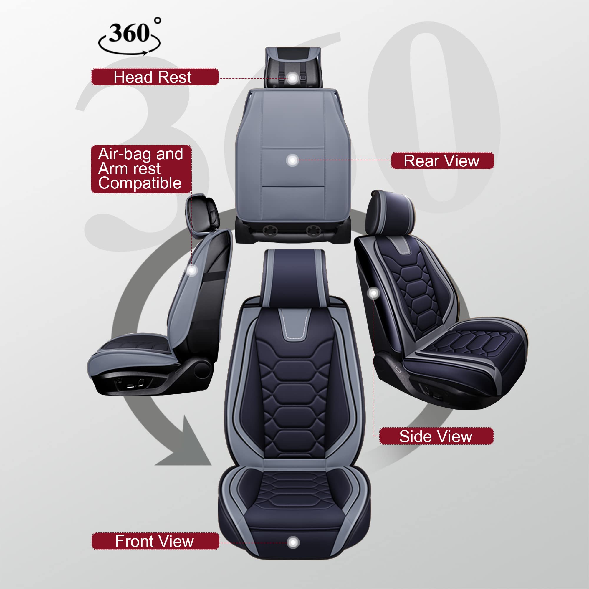 Premium Custom Fit Honda Civic Seat Covers 2011-2025 - Leather Front Pair (Gray) for 2/4 Door Sedan/Coupe/Hatchback | Durable Protection & Comfort | Perfect for Daily Commute & Road Trips
