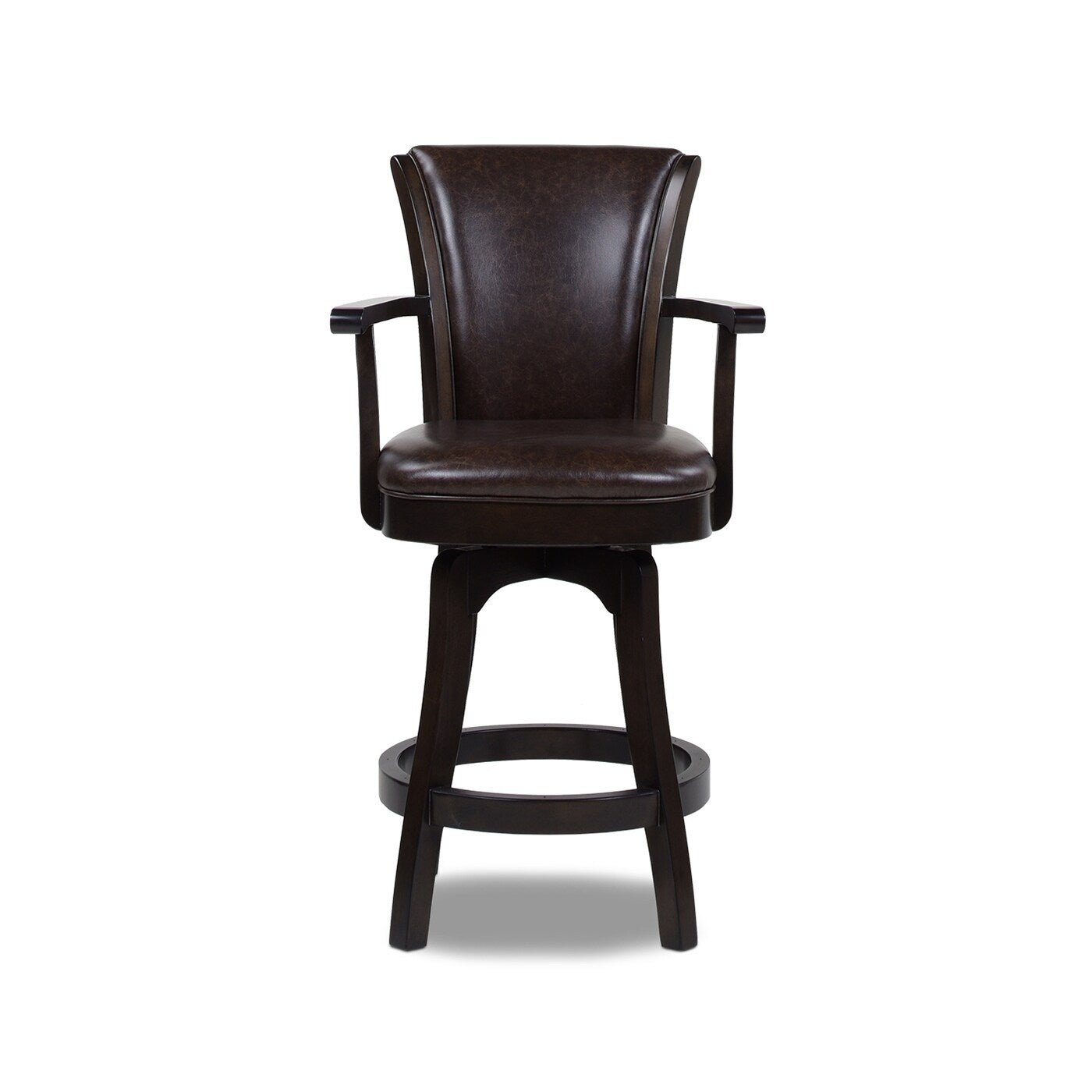 27in Swivel Counter Height Bar Stool - Vintage Faux Leather with High Back Support & Armrests - Solid Hardwood Frame - Perfect for Kitchen Island, Home Bar & Breakfast Nook