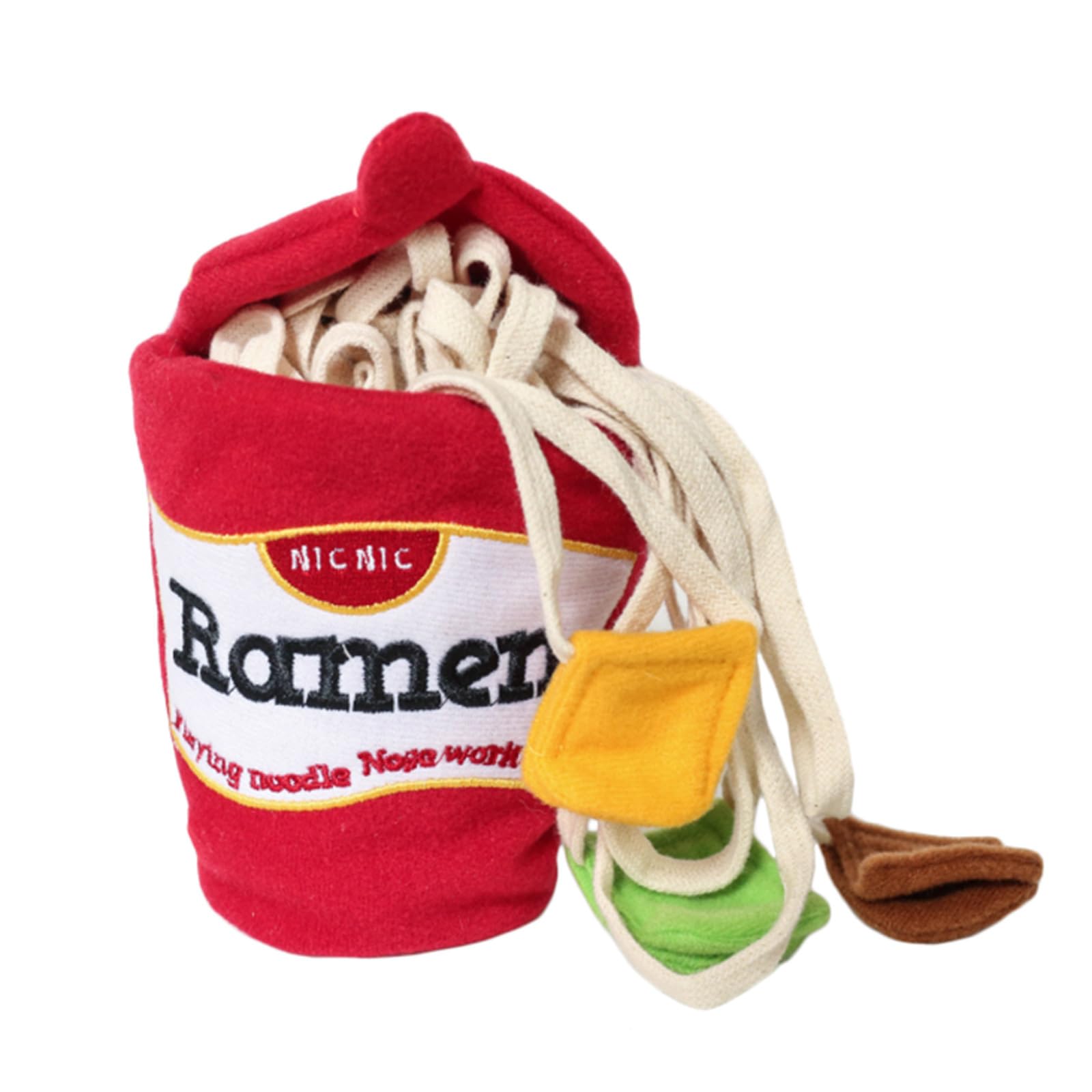 Interactive Dog Puzzle Toys for Small & Medium Dogs - Ramen Noodle Cup Chew Toy with Sniffing & Hide and Seek Game - Plush Nose Work Training Toy (Red) | Perfect for Mental Stimulation & Anxiety Relief