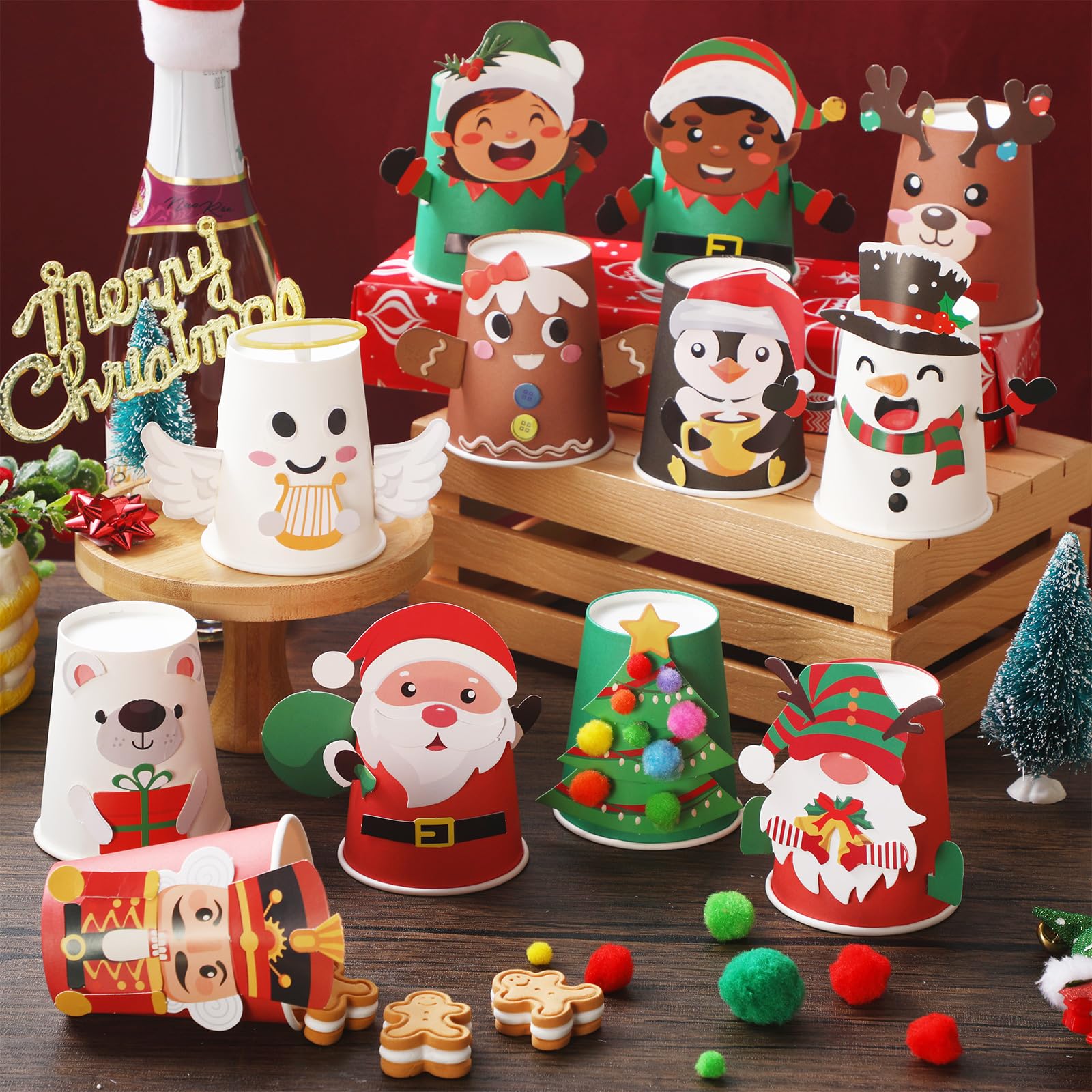36-Piece Christmas DIY Craft Kit for Kids – Santa, Elf & Gingerbread Paper Cup Art Set – Creative Holiday Crafts for Children | Perfect for Classroom Activities, Holiday Parties & Family Bonding