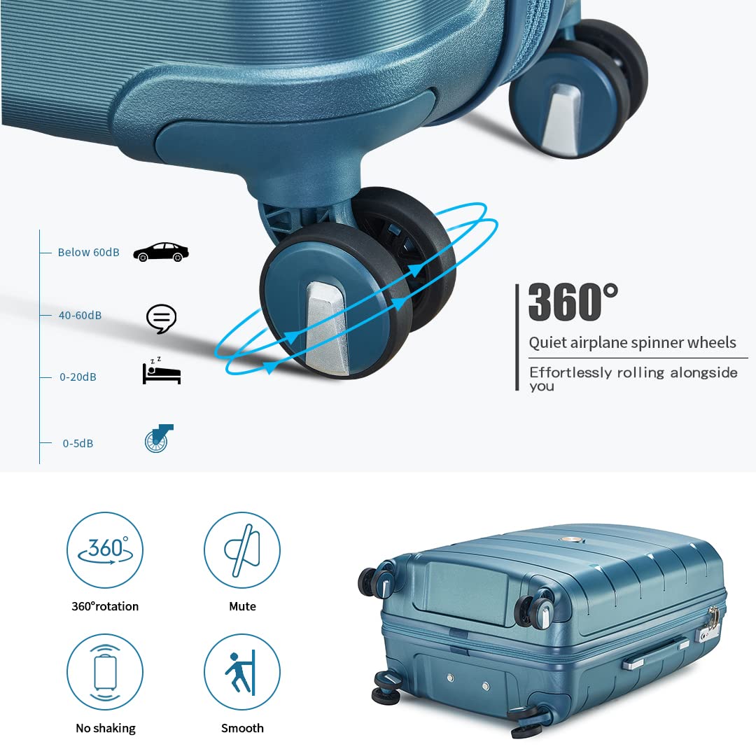 Somago 3-Piece Hard Shell Polypropylene Luggage Set with TSA Lock | Spinner Carry-On Suitcase & Beauty Case | Ice Blue Travel Luggage for Business Trips & Family Vacations
