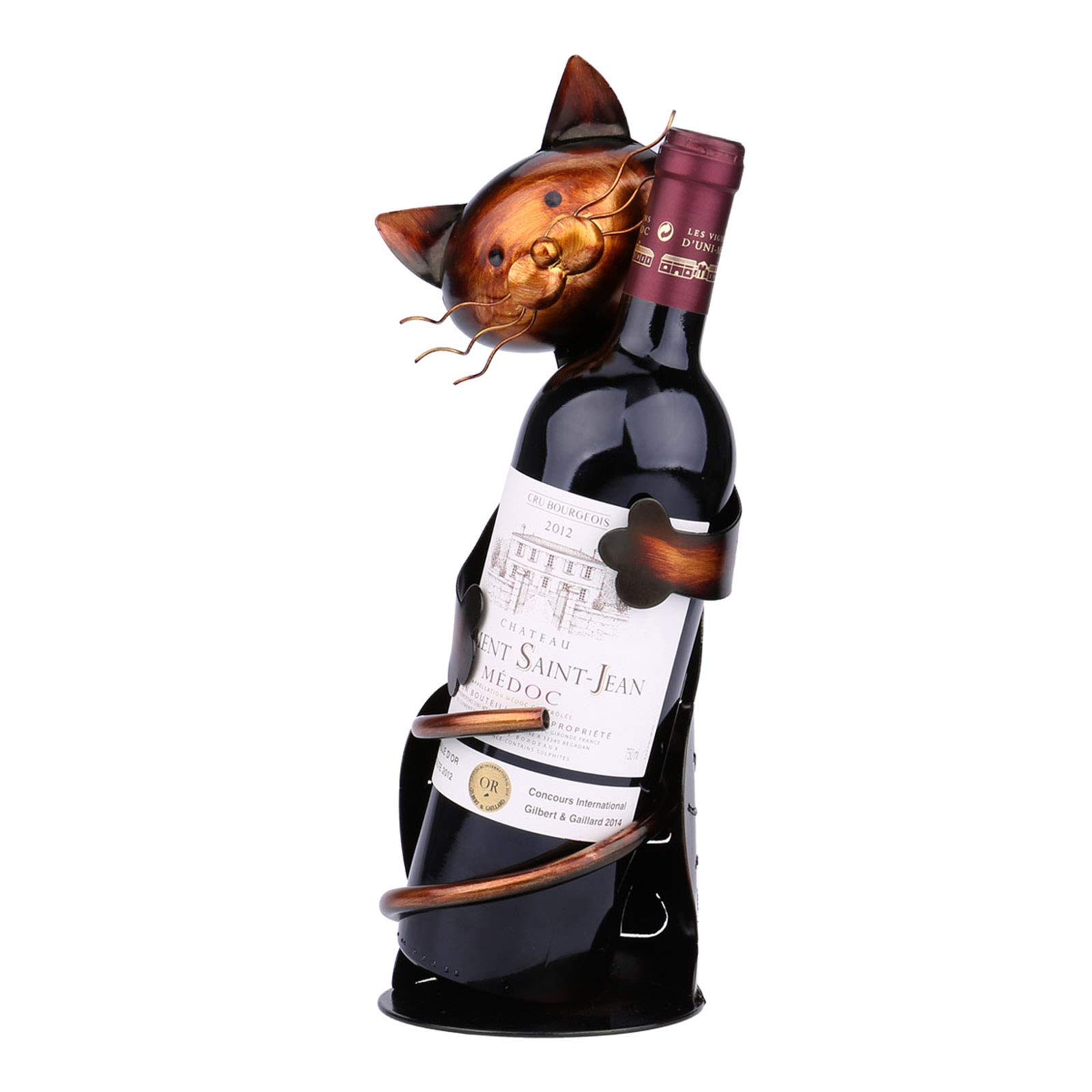 Cat Wine Bottle Holder - Elegant Metal Tabletop Wine Rack for Home Decor | Perfect for Kitchen, Bar & Dining Room Display | Unique Cat Sculpture Gift for Wine Lovers
