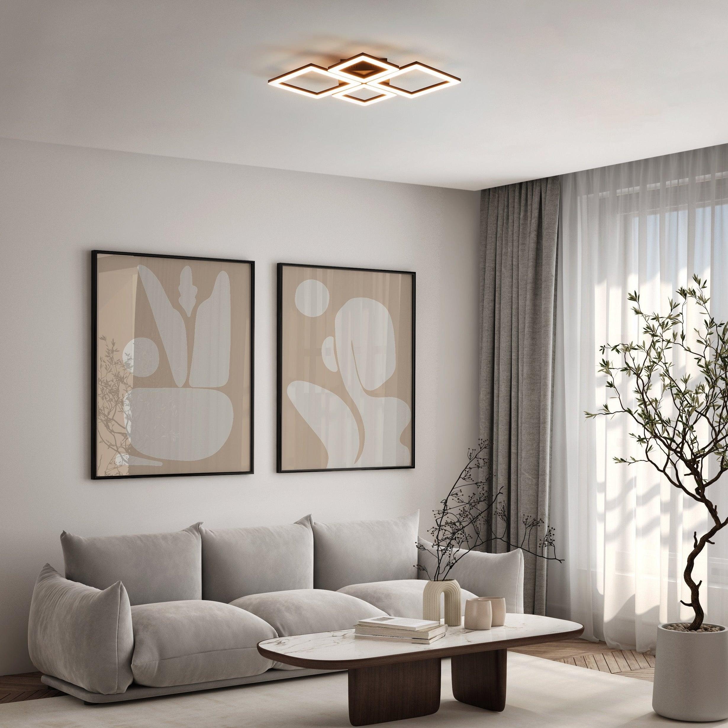 Eglo Connect Paranday Z Smart LED Flush Mount Ceiling Light - 4 Square Design in Black & White | Modern Lighting for Living Room, Bedroom & Kitchen