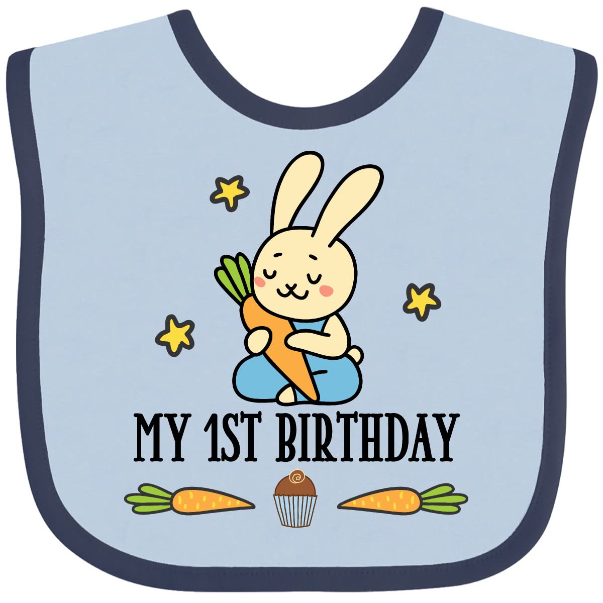 Inktastic 1st Birthday Boy Bunny Rabbit Baby Bib - Adorable First Birthday Gift for Boys, Soft Cotton Bib with Cute Bunny Design - Perfect for Birthday Parties, Photo Shoots & Special Occasions