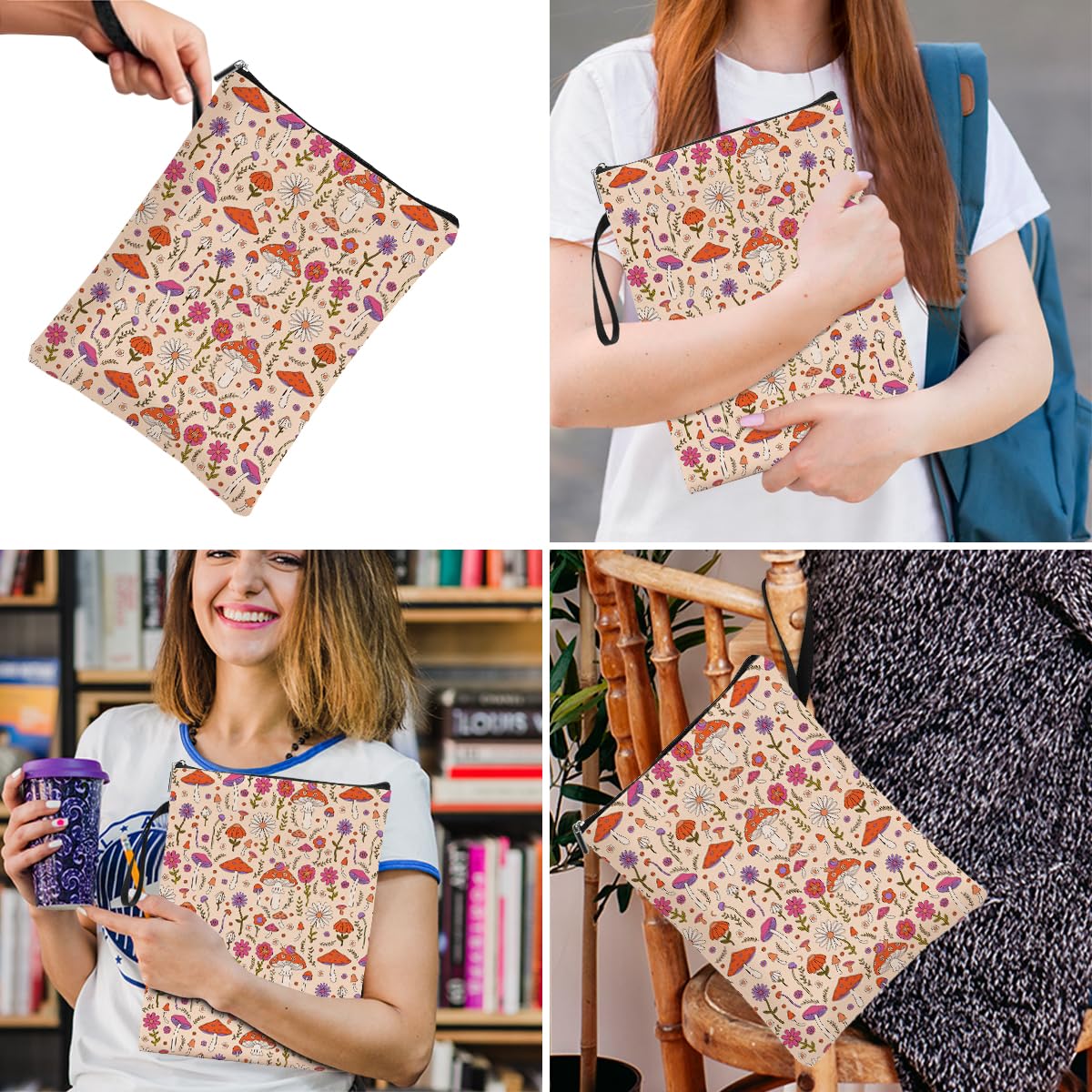 Cute Mushroom Book Sleeve Protector - Waterproof Book Pouch Cover for Reading Accessories - Perfect Gift for Book Lovers, Librarians, Teachers & Students - Great for School, Travel & Library Use