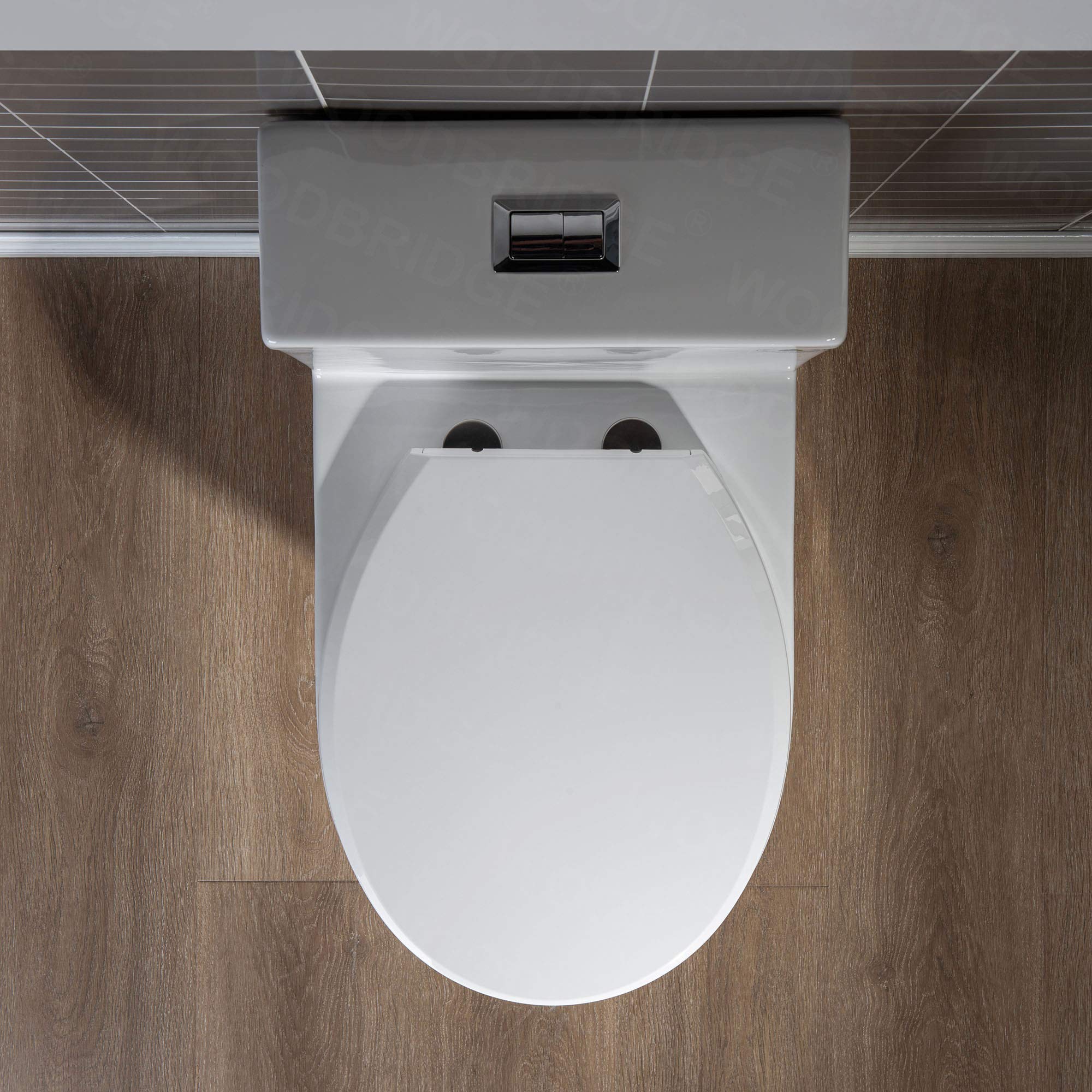 WOODBRIDGE Compact Dual Flush 1.28 GP One Piece Toilet with Soft Closing Seat - Small Bathroom Toilet with 1000g MaP Score & Chrome Button (B0500-CH, White) - Perfect for Tiny Bathrooms, Apartments & Space-Saving Solutions