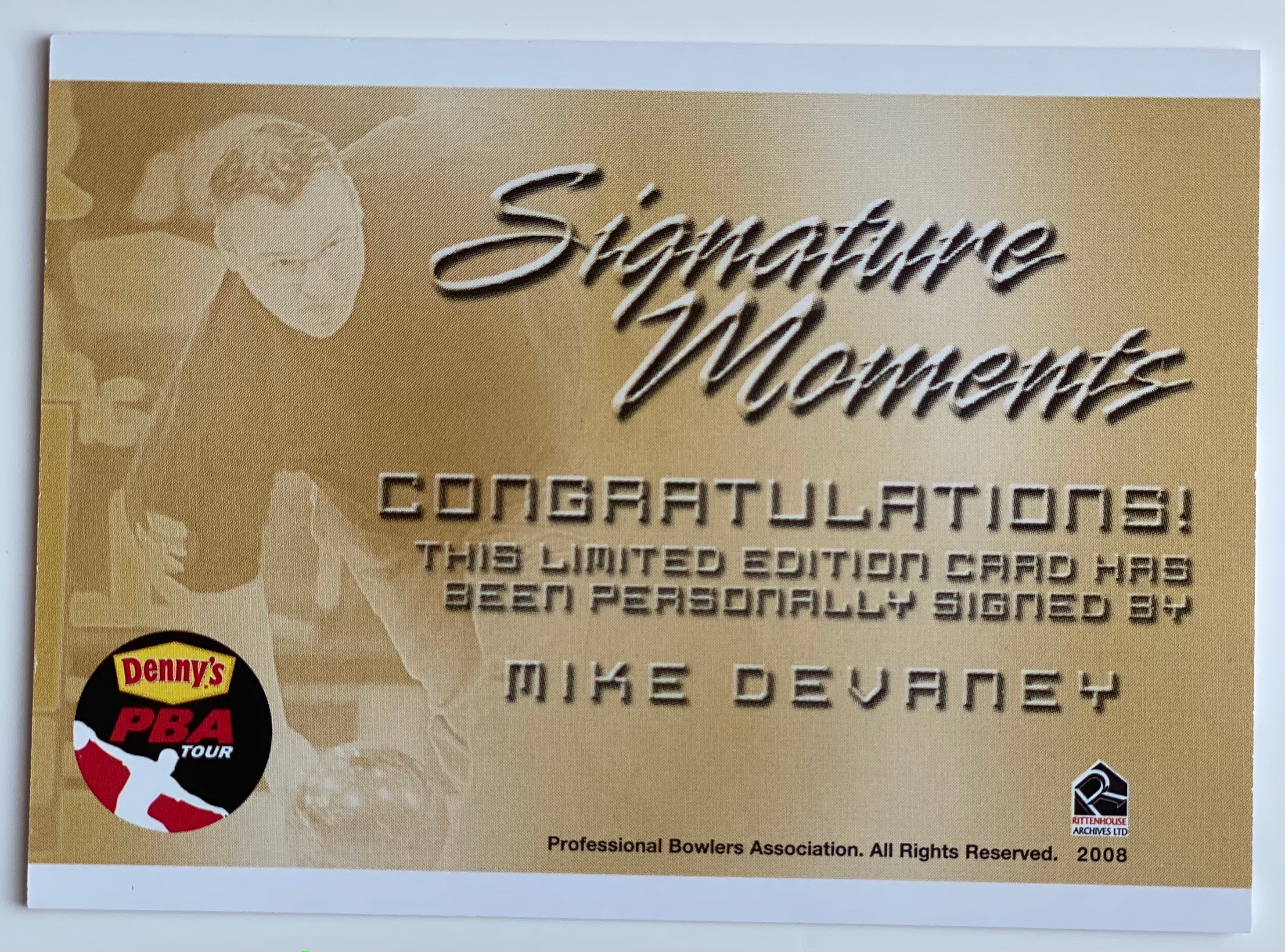 Mike DeVaney 2008 Rittenhouse Signature Moments PBA Autographed Bowling Trading Card - Collectible Sports Memorabilia for Bowling Fans & Card Collectors