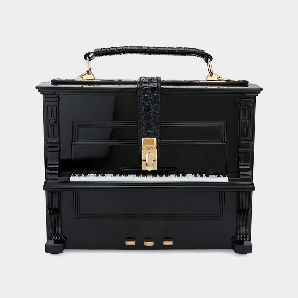 Stylish Black Acrylic Piano-Shaped Crossbody Handbag for Women - Elegant Evening Purse for Concerts, Parties & Special Occasions