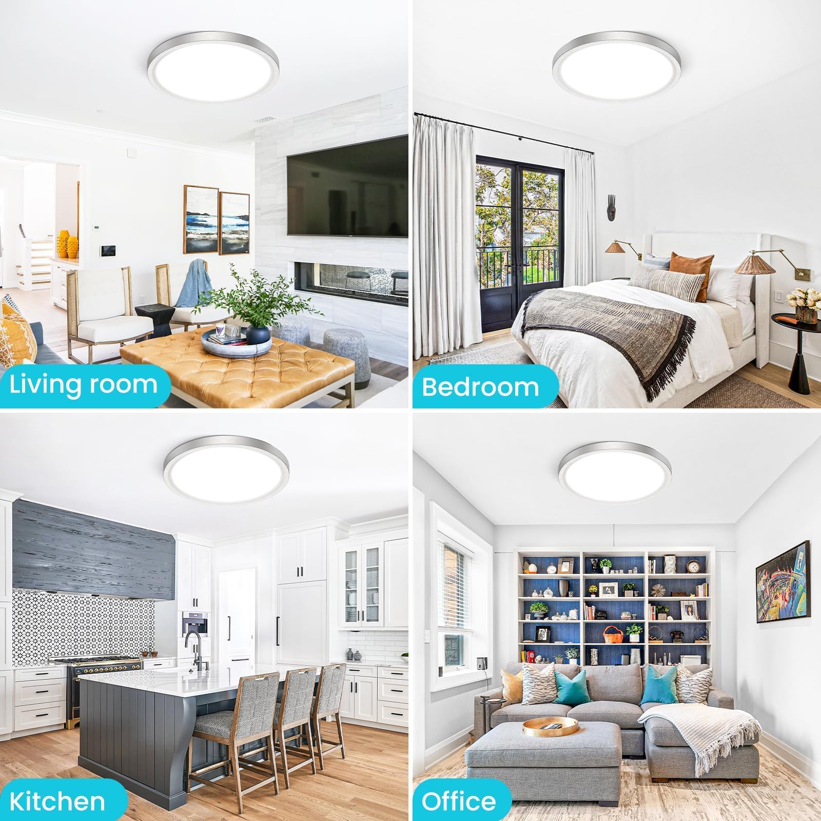 12 Inch Flush Mount LED Ceiling Light Fixture - 3000K/4000K/6500K Adjustable Color Temperature - 28W 3200lm Brushed Nickel Satin Round Ceiling Lamp - 2 Pack - Perfect for Bathroom, Hallway, Kitchen, Bedroom Lighting