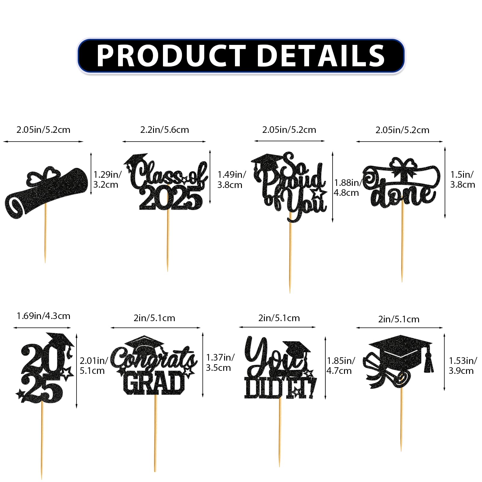 2025 Graduation Cupcake Toppers - 40Pcs Black Glitter Class of 2025 Cupcake Picks - Perfect for Graduation Party Decorations, School Celebrations & Dessert Table Displays